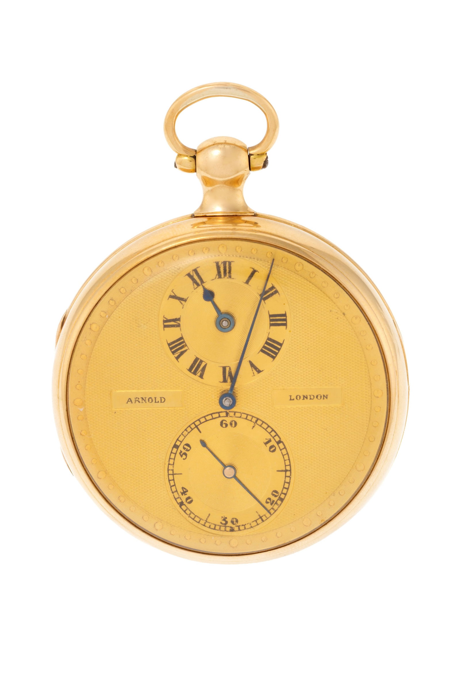 John Roger Arnold London, montre de poche petite seconde en or 750, 1814 Mouvement: mécanique: John Roger Arnold London, montre de poche petite seconde en or 750, 1814 Mouvement: mécanique, n°3693 Boîtier: diam. 53 mm Complication: compteur subsidiaire pour les secondes