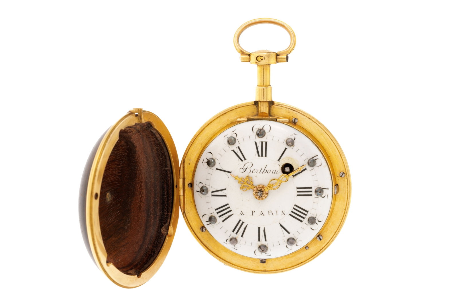 Berthoud à Paris, montre de poche à coq en or et bois précieux, XVIIIe s. Mouvemen (1 of 5)