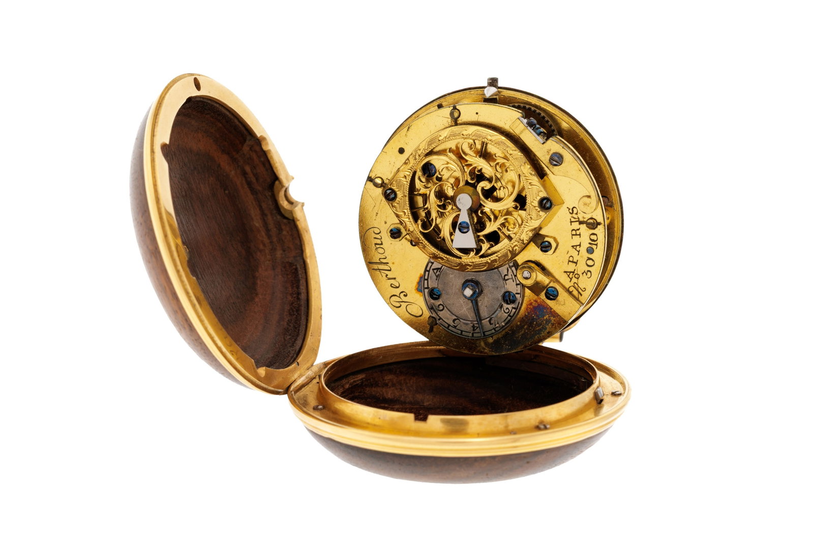Berthoud à Paris, montre de poche à coq en or et bois précieux, XVIIIe s. Mouvemen - 5