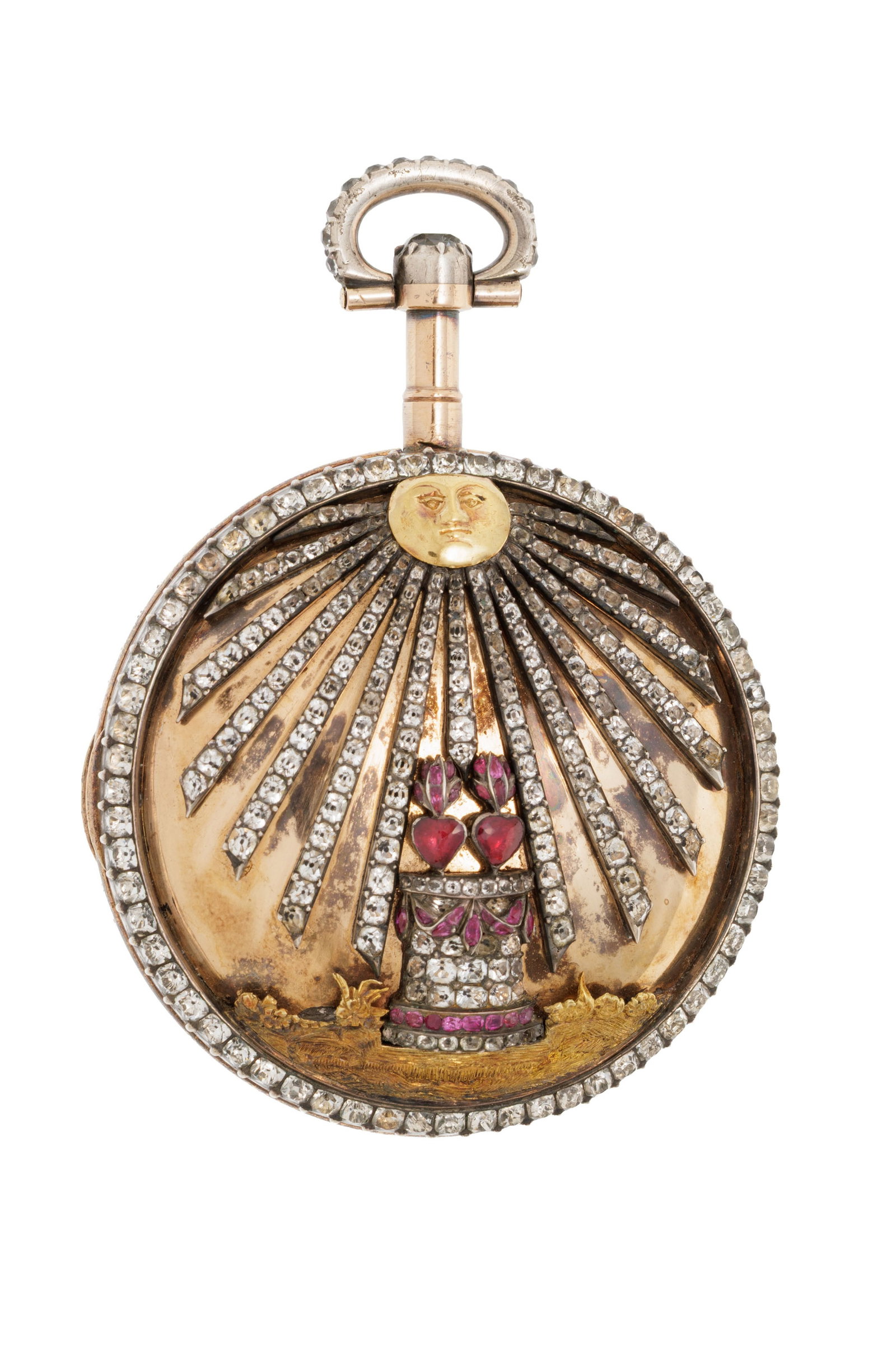 Brandt & Fils et Compagnie, montre de poche à coq en or et argent sertie de pâte de verre  - 3