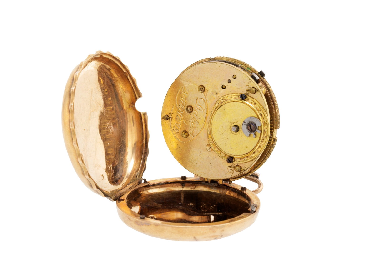 Dupont à Genève, montre de poche en or rose 585 avec balancier à l'avant, début  - 5