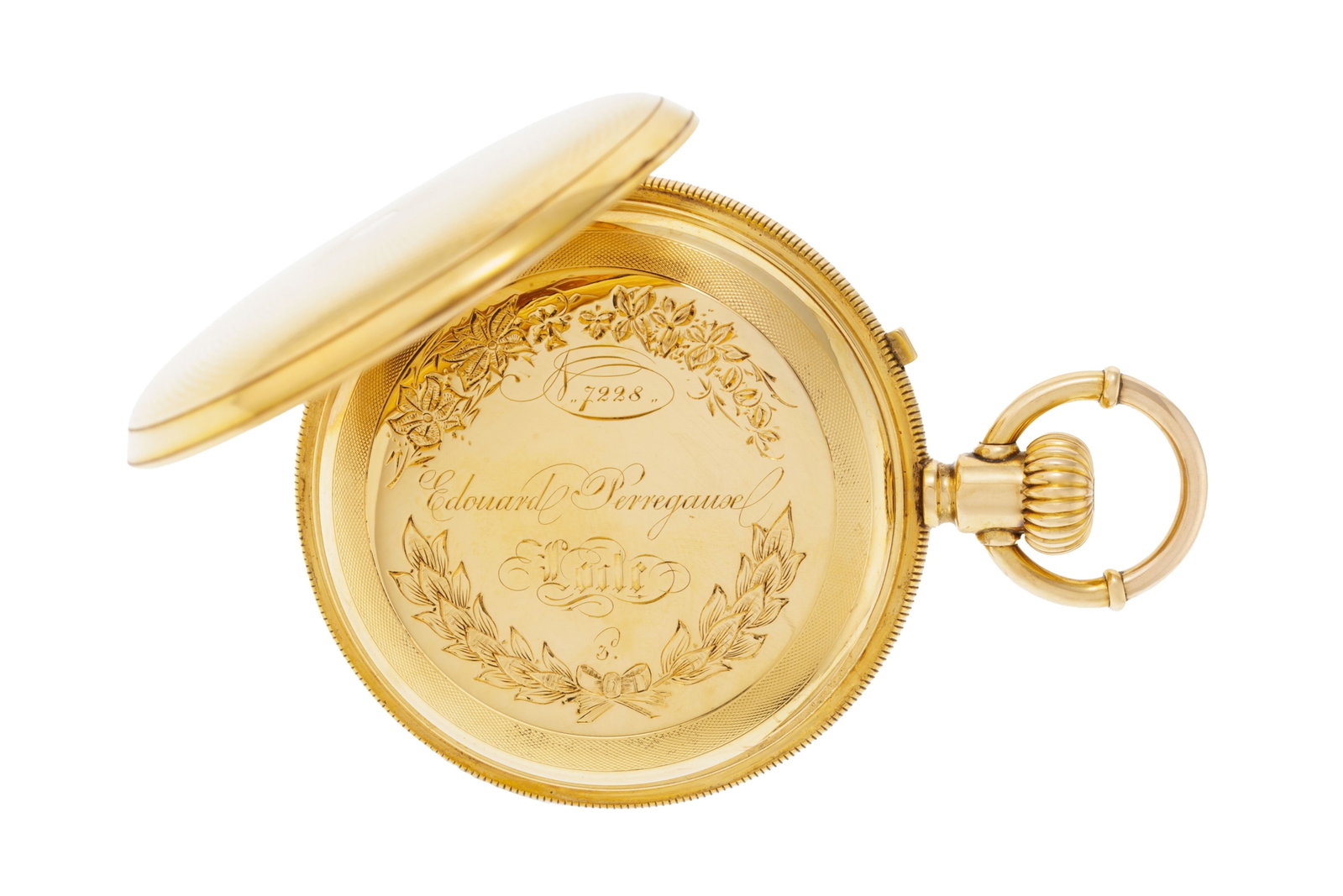 Edouard Perregaux Locle, montre de poche petite seconde savonnette en or 750, XIXe s. Mouvement: m - 5