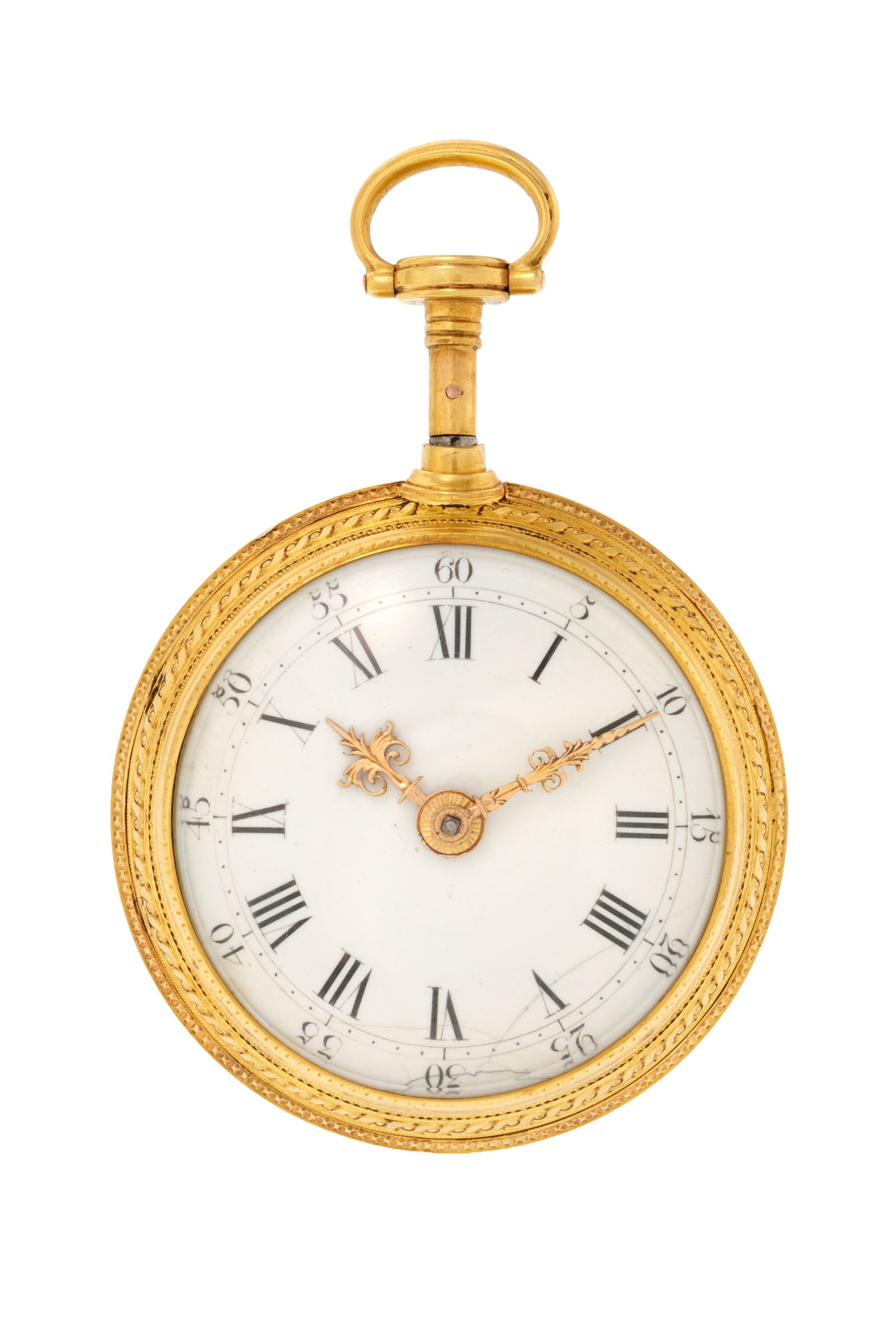 Josiah Emery London, montre de poche à coq en or, argent et émail polychrome à ré: Josiah Emery London, montre de poche à coq en or, argent et émail polychrome à répétition ornée d'un monogramme couronné serti de diamants, 1776 Mouvement: