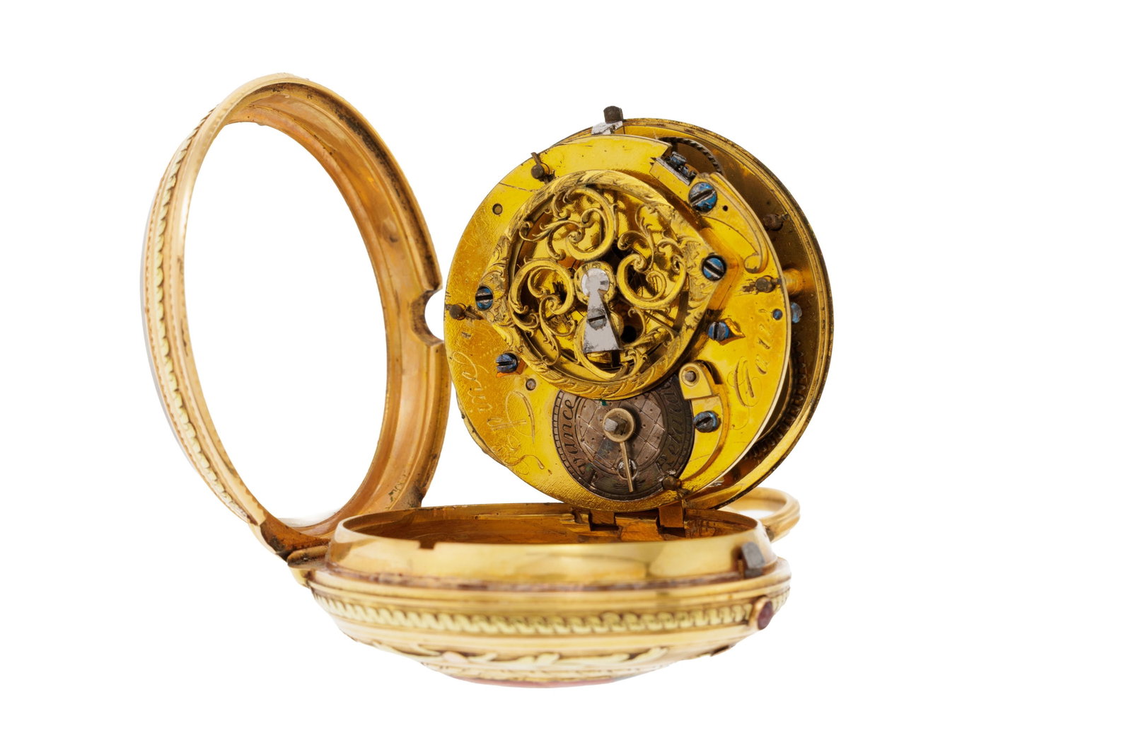 L’Epine à Paris, montre de poche à coq 3 ors ornée d’un portrait éma - 4