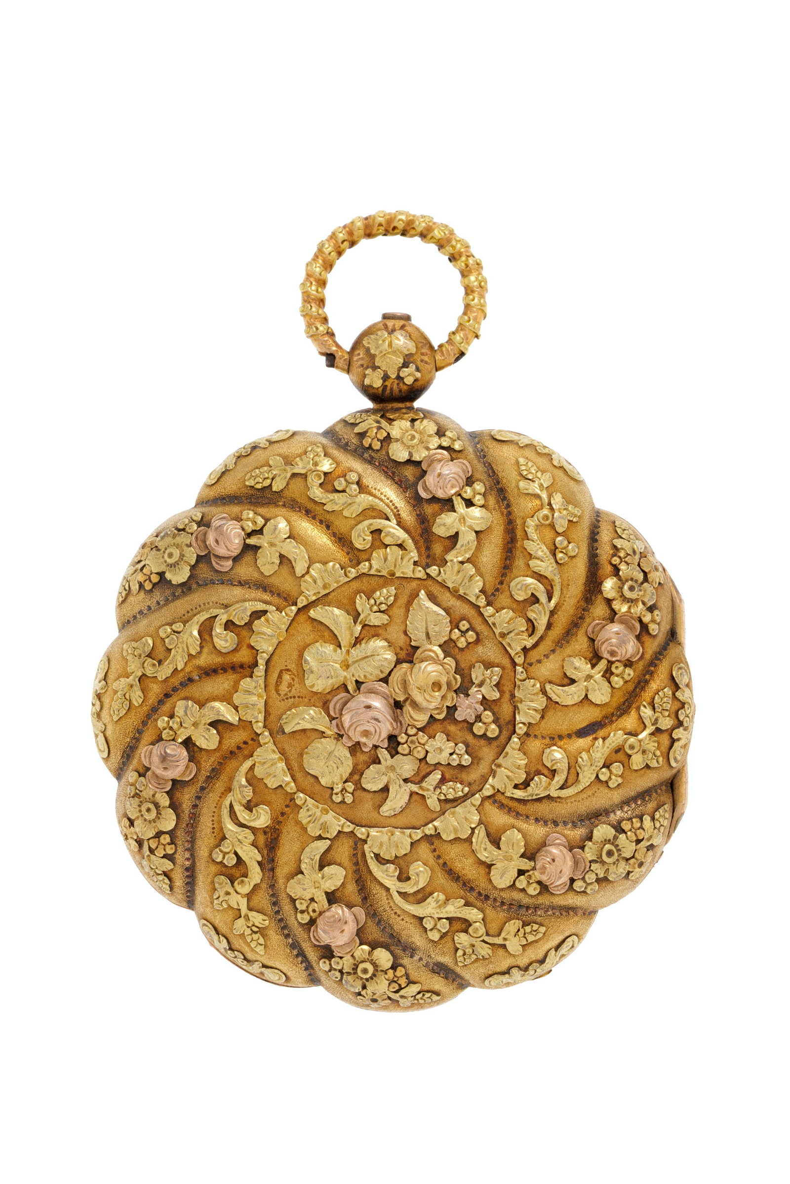 Montre de poche 3 ors 750 à motif floral, fin XIXe s. Mouvement: mécanique Boîtie - 3