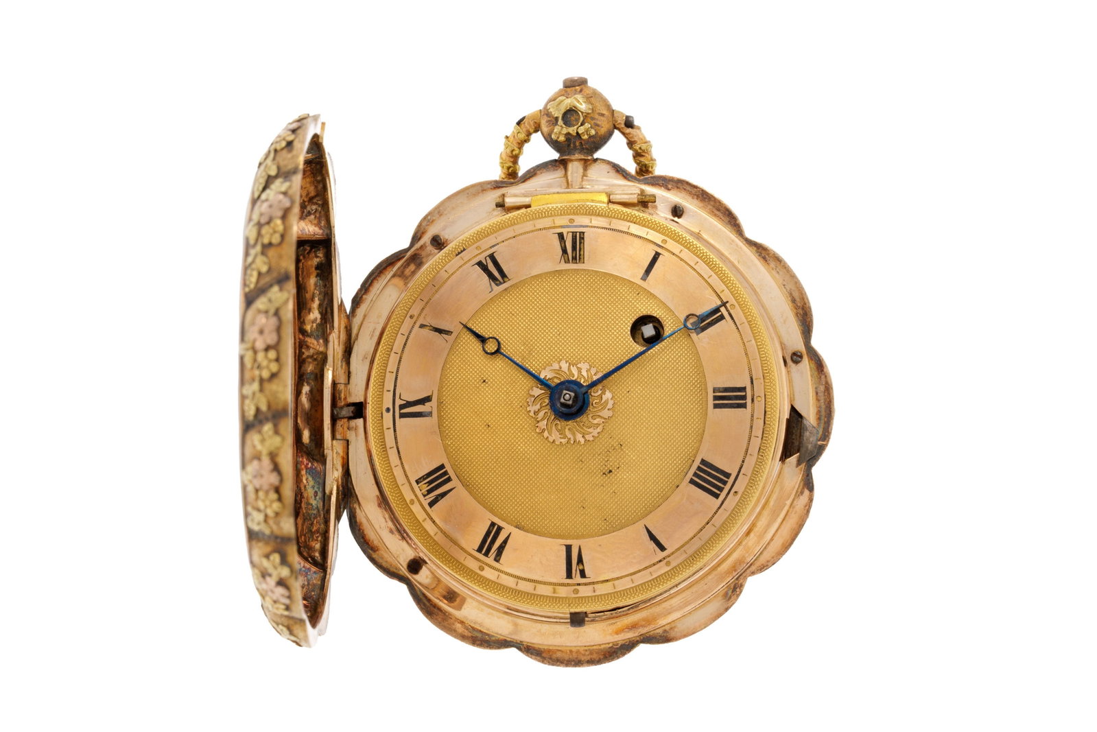 Montre de poche 3 ors 750 à motif floral, fin XIXe s. Mouvement: mécanique Boîtie - 4