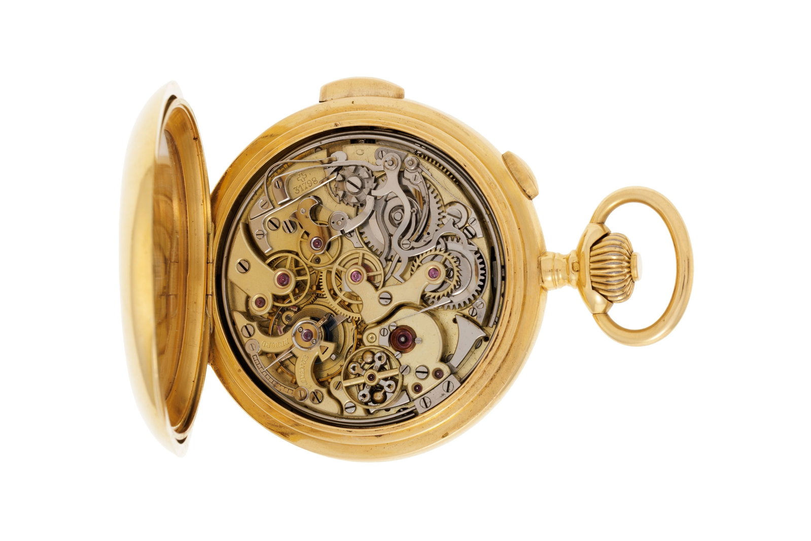 Montre de poche chronographe savonnette en or 750 à répétition, début XXe s. M - 6