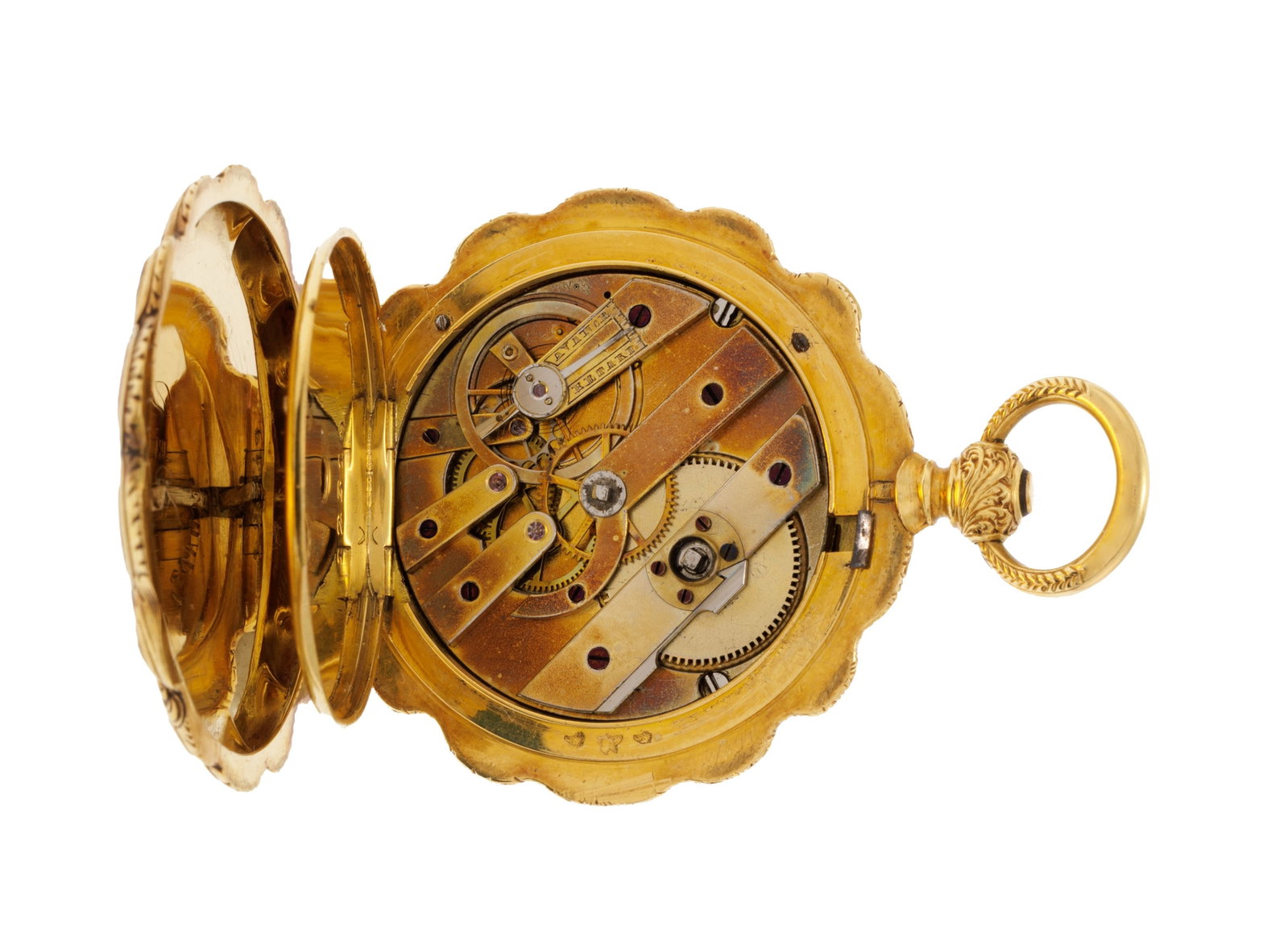 H. Bissen à Paris, montre de poche en or 750 et émail à décor d'un putti dans un - 5