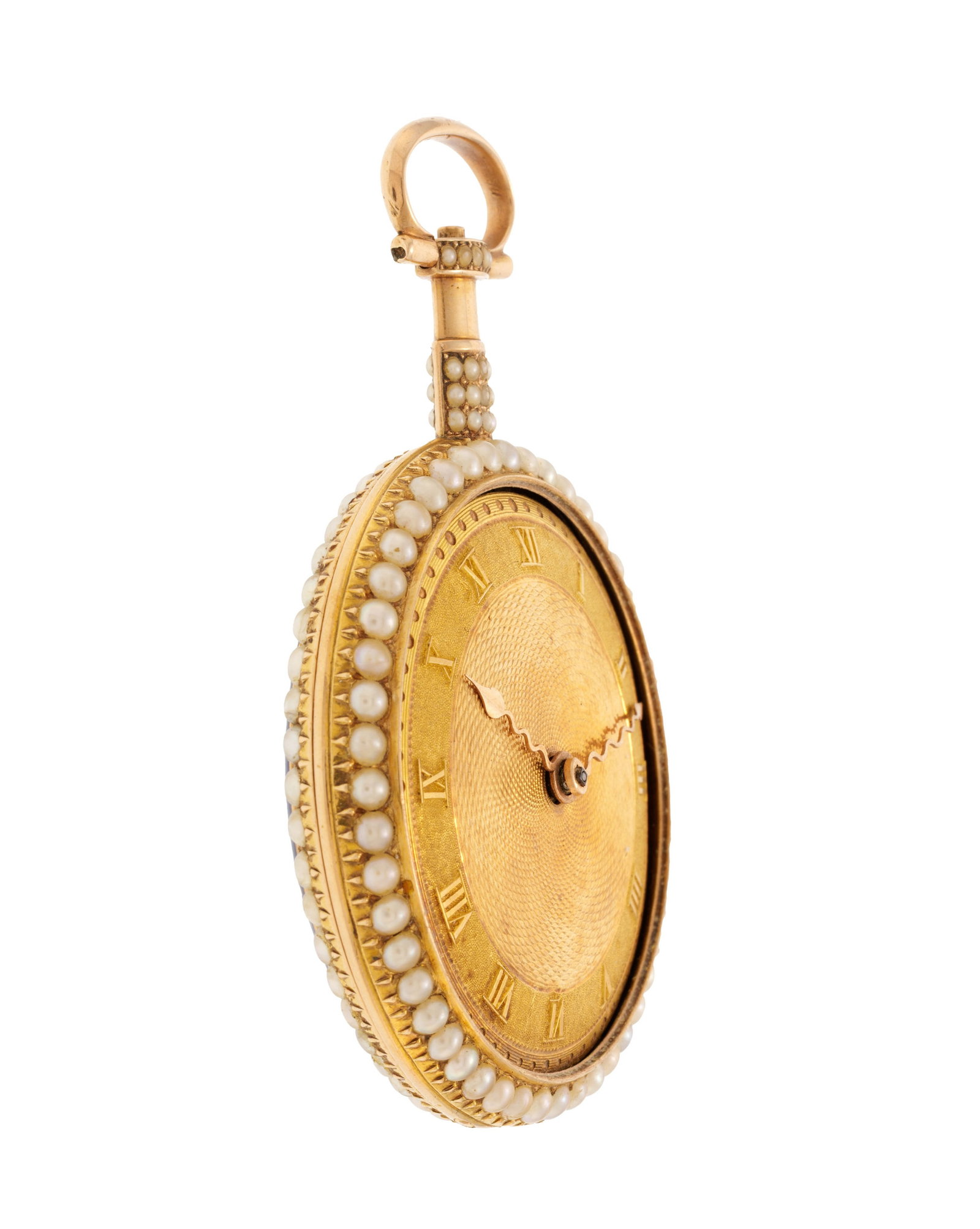 Rundell & Bridge London, montre de poche à coq or 750 et émail ornée de demi perles,  - 2