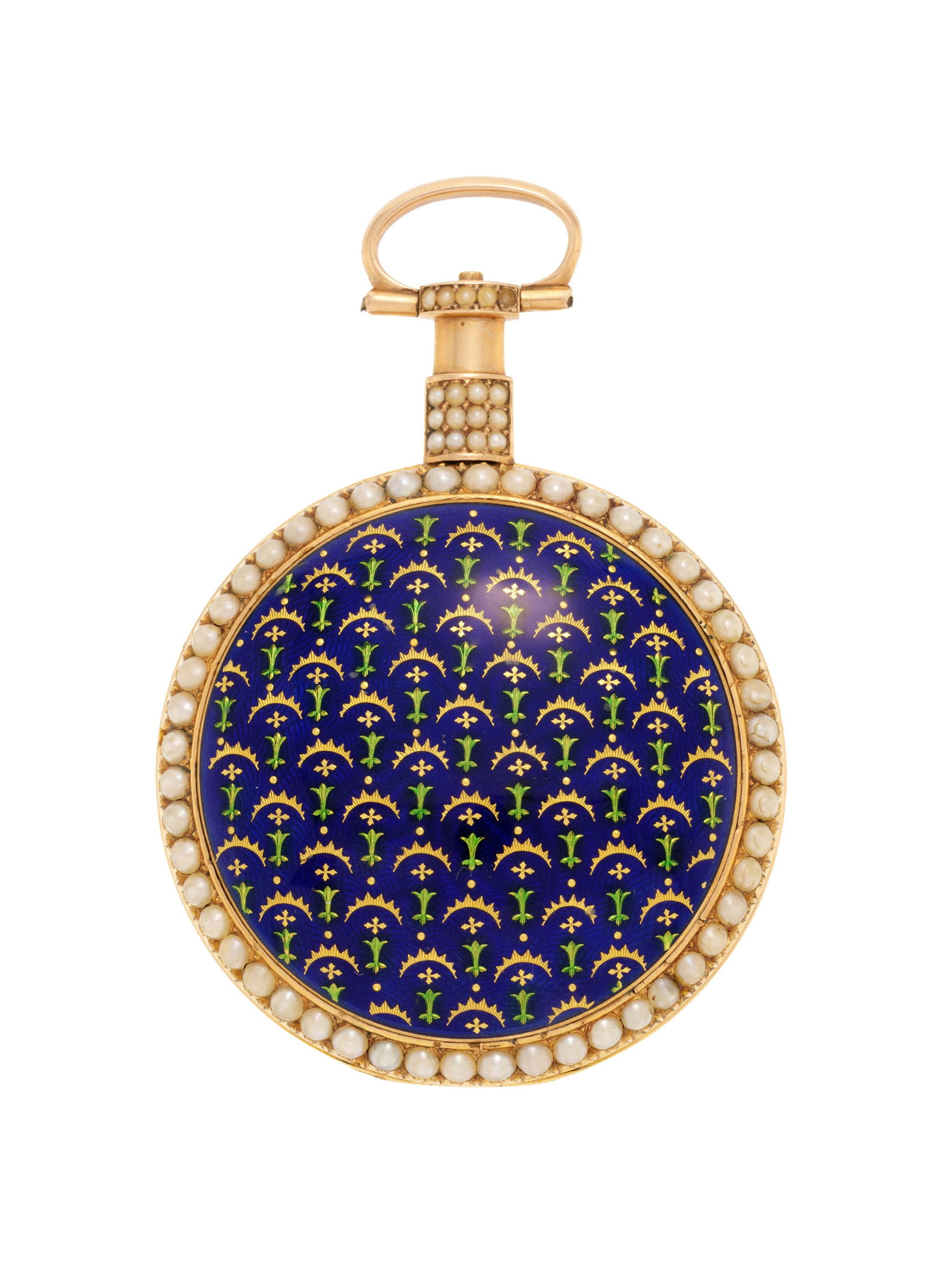 Rundell & Bridge London, montre de poche à coq or 750 et émail ornée de demi perles,  - 3