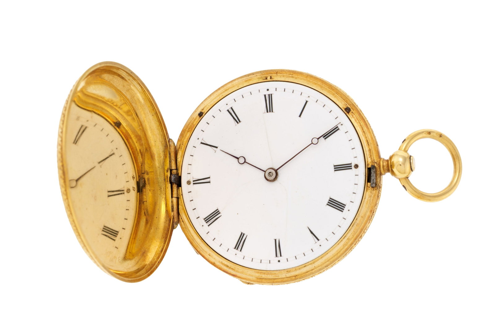 Montre de poche en or 750 et émail, XIXe s. Mouvement: mécanique Boîtier: n°: Montre de poche en or 750 et émail, XIXe s. Mouvement: mécanique Boîtier: n°27784, diam. 34 mm Poids: 30g Condition Etat général: Moyen à bon. L