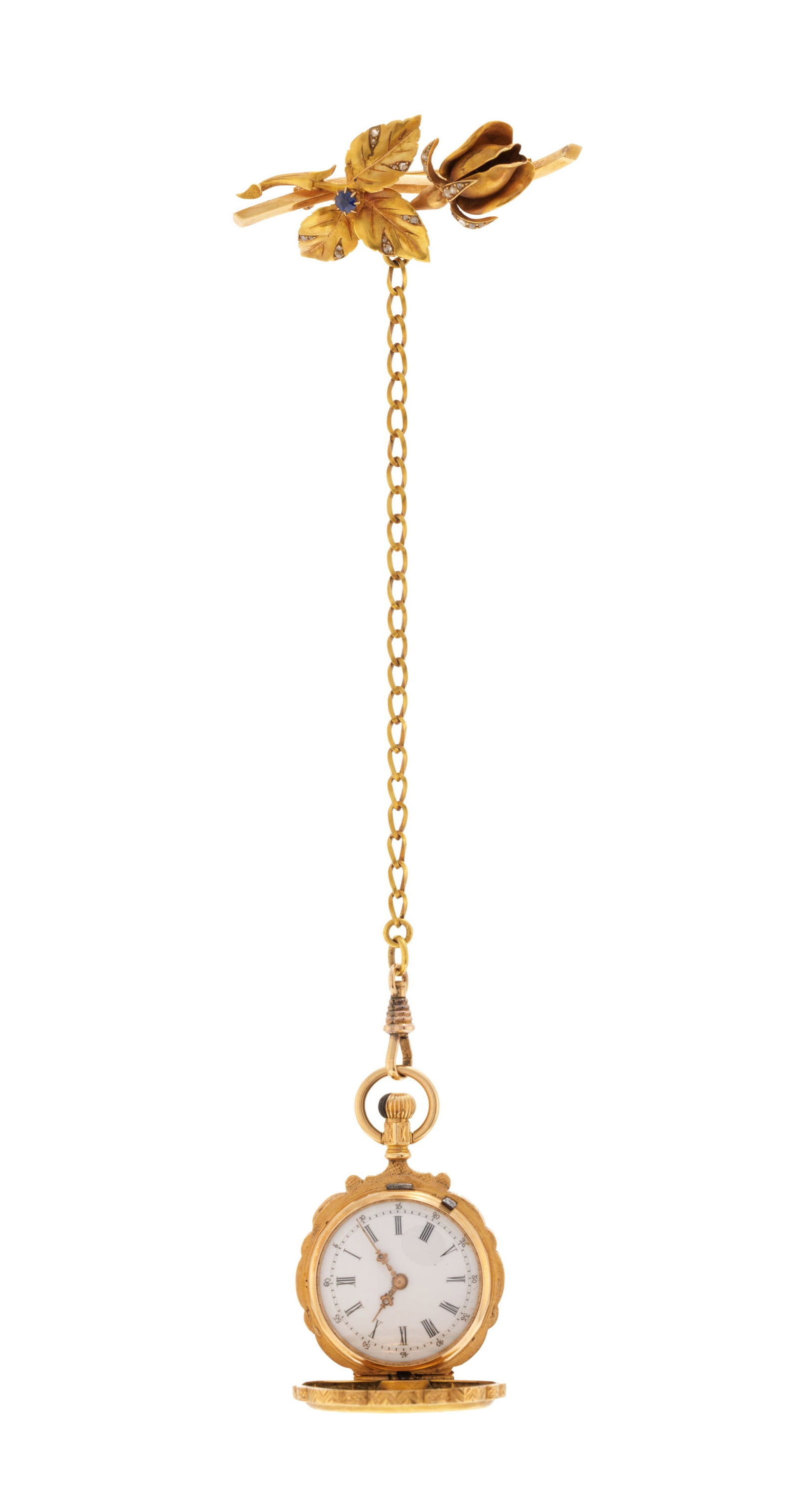 Montre de poche savonnette en or 750 au décor émaillé de musiciens sertie de diamants - 2