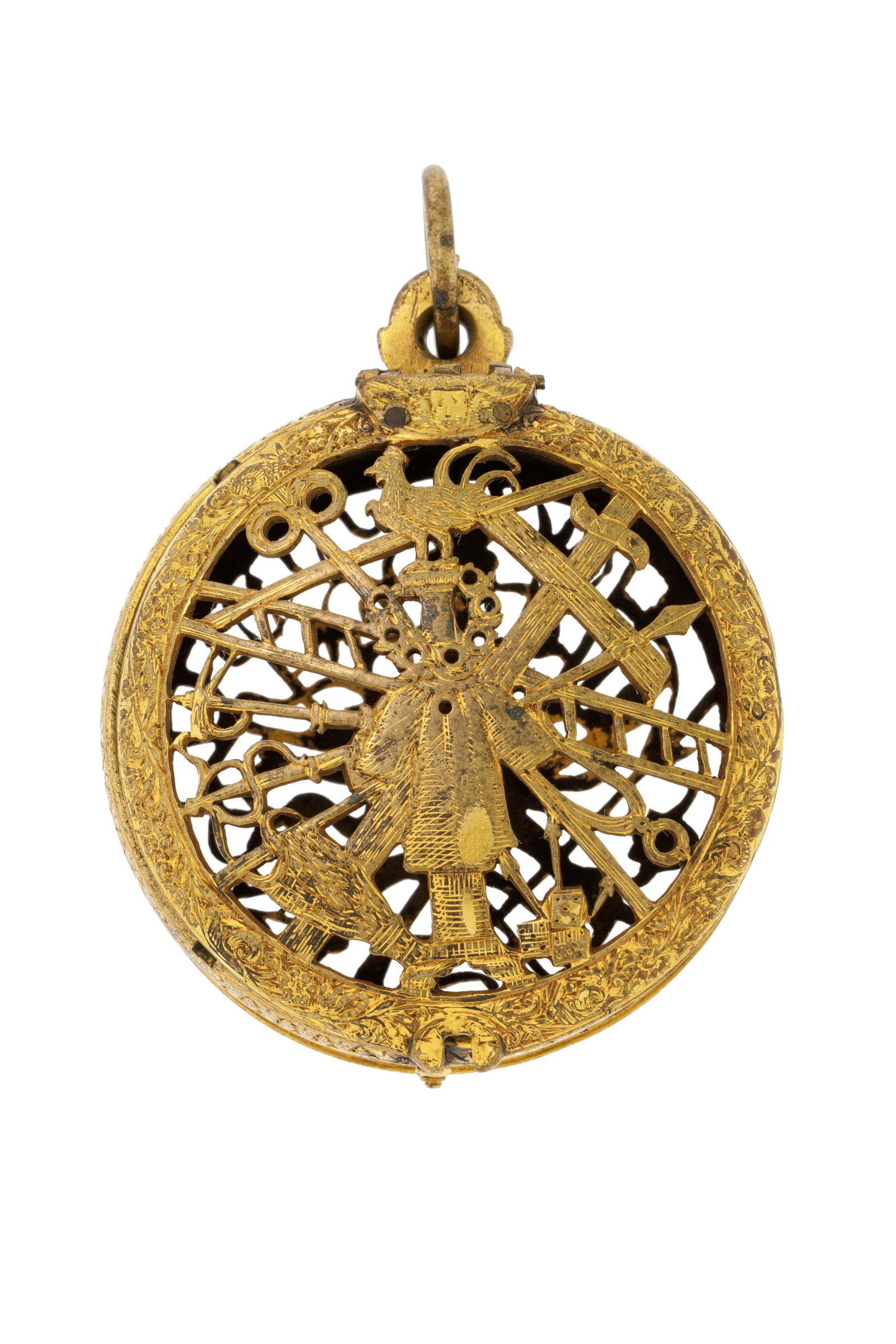 Boîtier de montre de poche en laiton ajouré, diam. 42 mm: Boîtier de montre de poche en laiton ajouré, diam. 42 mm