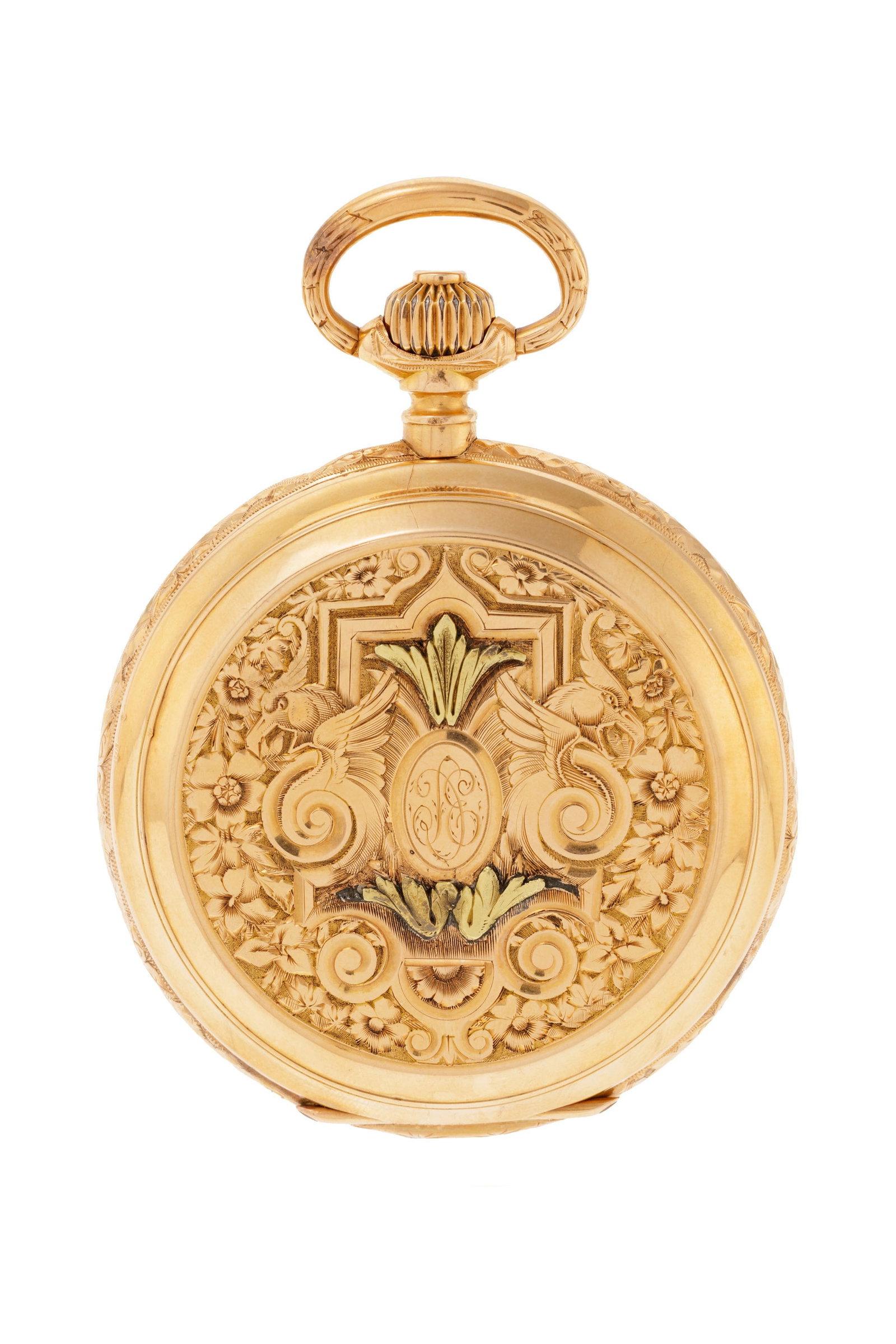 Montre de poche savonnette petite seconde 2 ors 750 gravée de griffons et de motifs floraux, Ge - 4