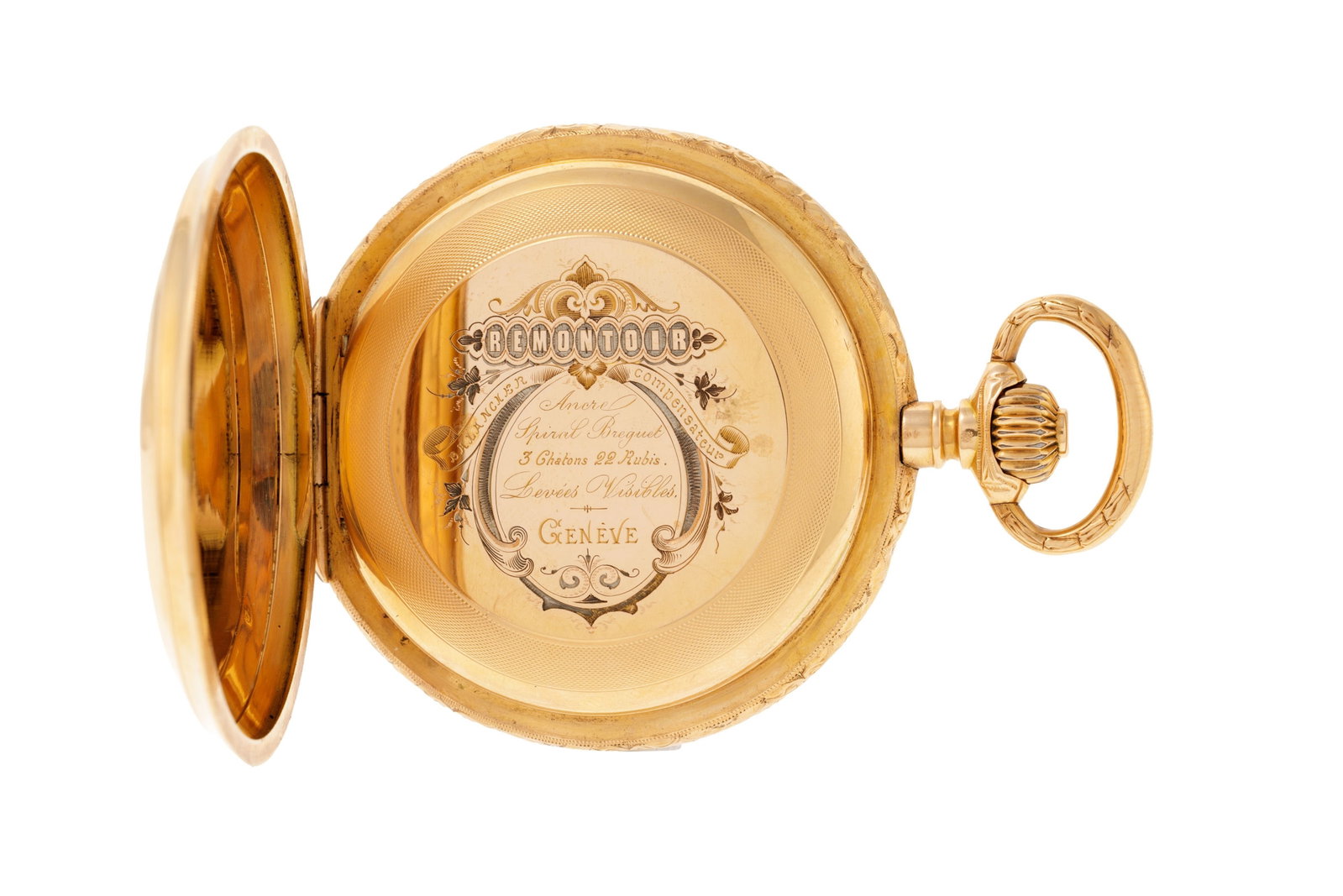 Montre de poche savonnette petite seconde 2 ors 750 gravée de griffons et de motifs floraux, Ge - 5