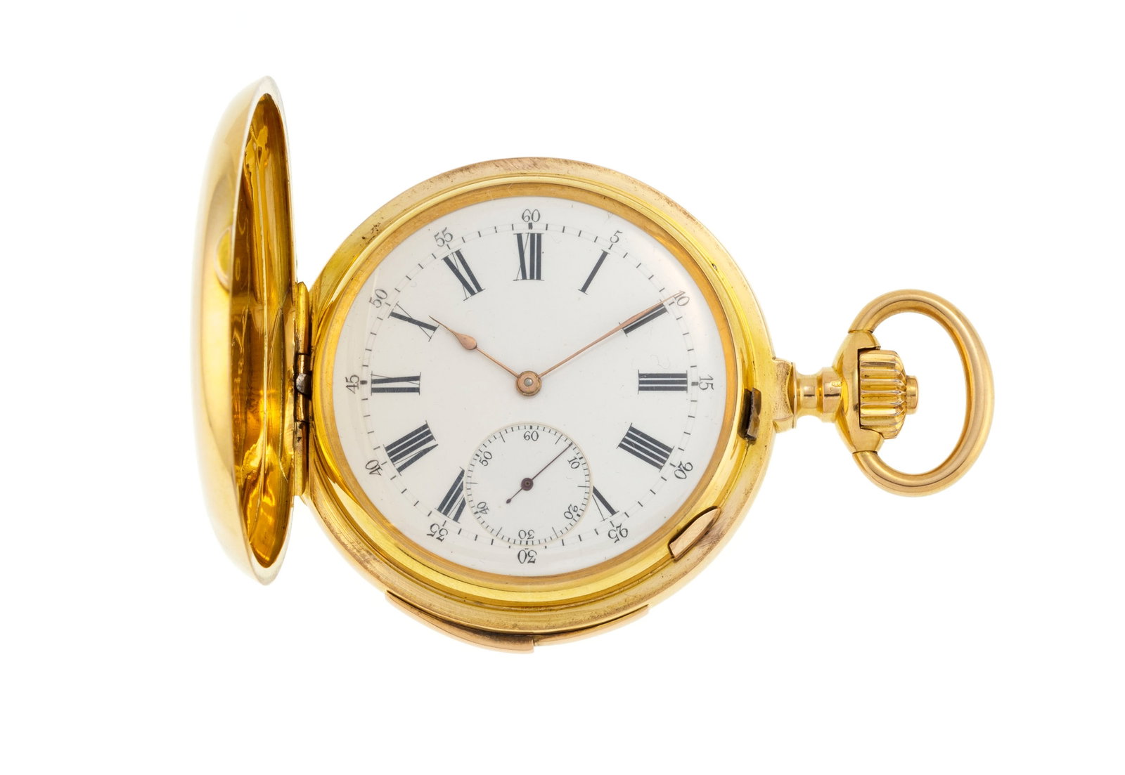 E. Massy, montre de poche petite seconde savonnette en or 750 à répétition Mouvemen: E. Massy, montre de poche petite seconde savonnette en or 750 à répétition Mouvement: mécanique, 27 rubis Boîtier: n°33677, diam. 53 mm Complications: répétitio