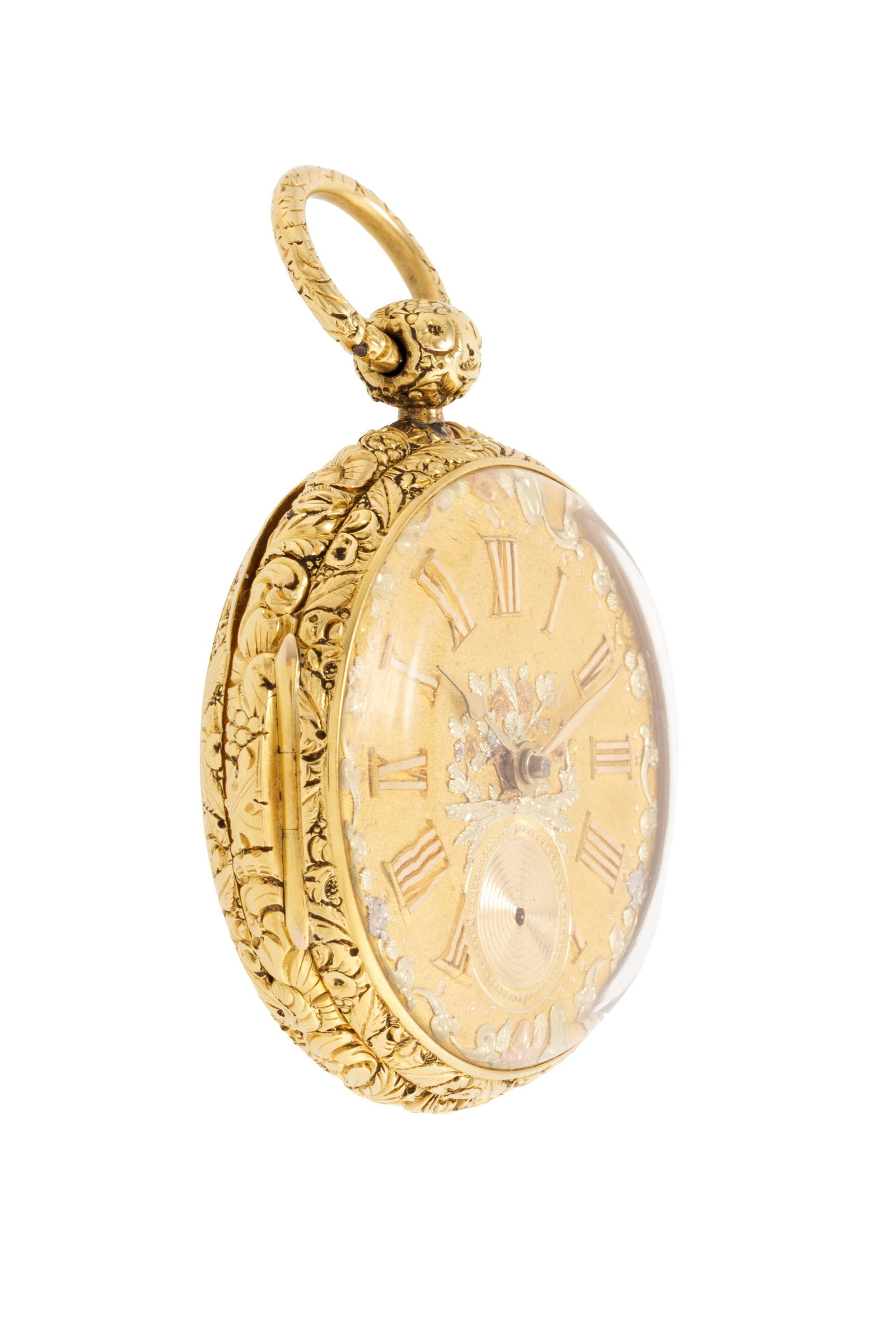 Joseph Johnson Liverpool, montre de poche petite seconde en or 750 à décor floral, dé - 3