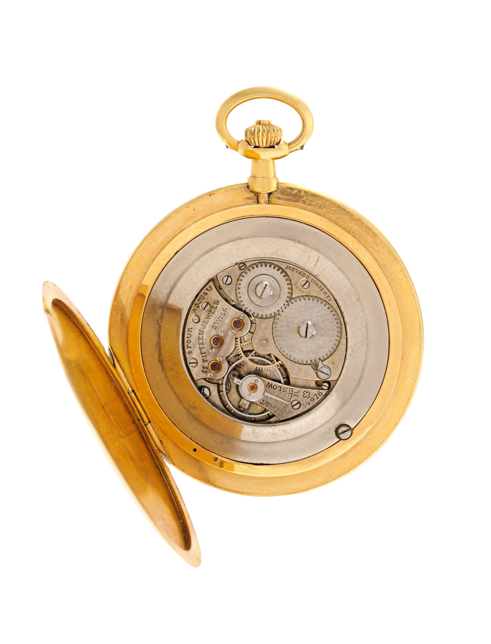 Movado pour A l’Emeraude Lausanne, montre de poche extra plate en or 750 avec monogramme é - 5