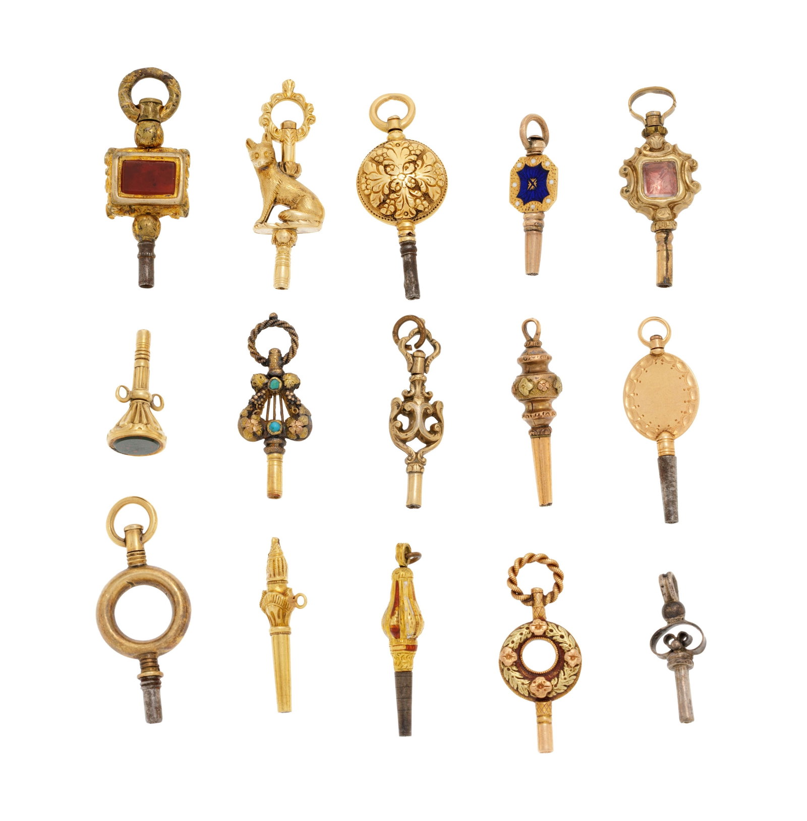 Lot de 25 clés de remontage de montre de poche en or, acier et laiton, h. 2.7 à 4.7 cm, 90 (1 of 6)
