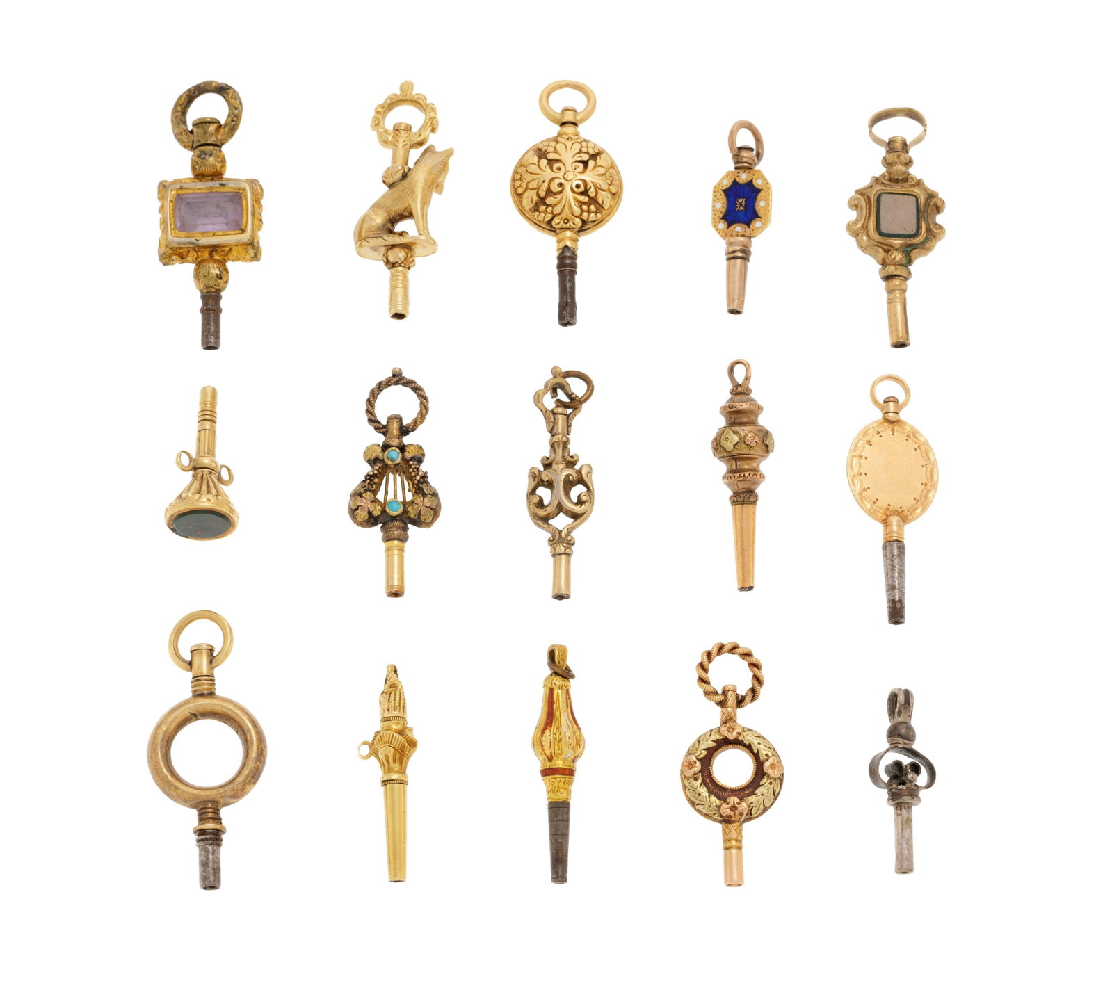 Lot de 25 clés de remontage de montre de poche en or, acier et laiton, h. 2.7 à 4.7 cm, 90 - 3