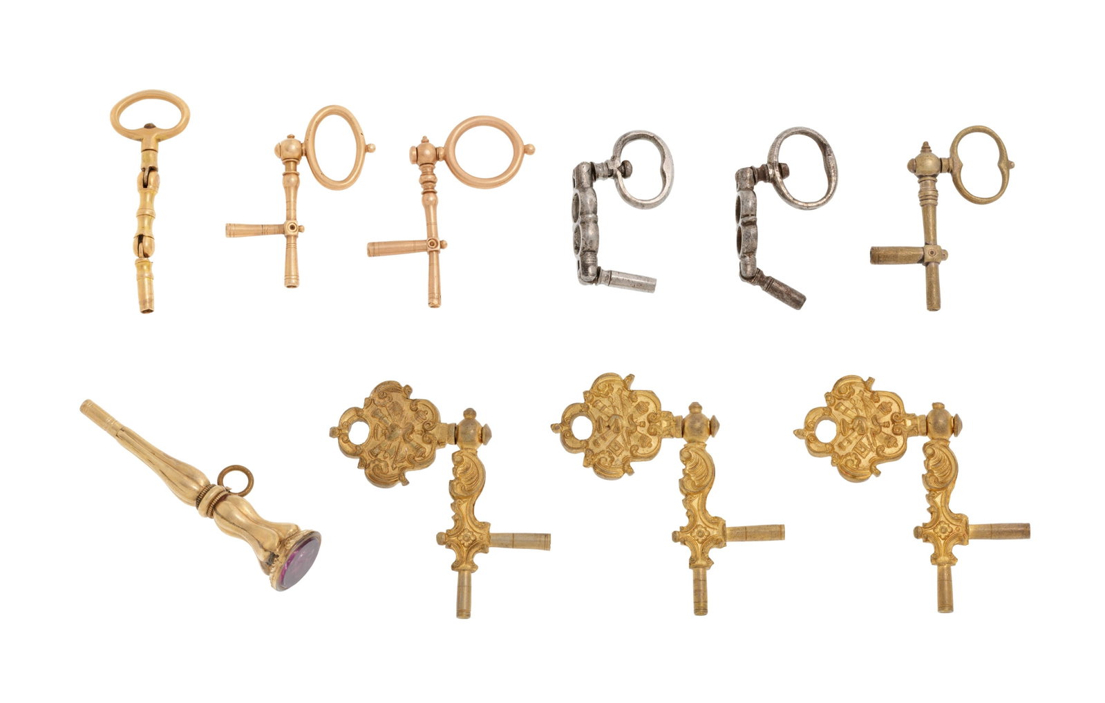 Lot de 25 clés de remontage de montre de poche en or, acier et laiton, h. 2.7 à 4.7 cm, 90 - 4