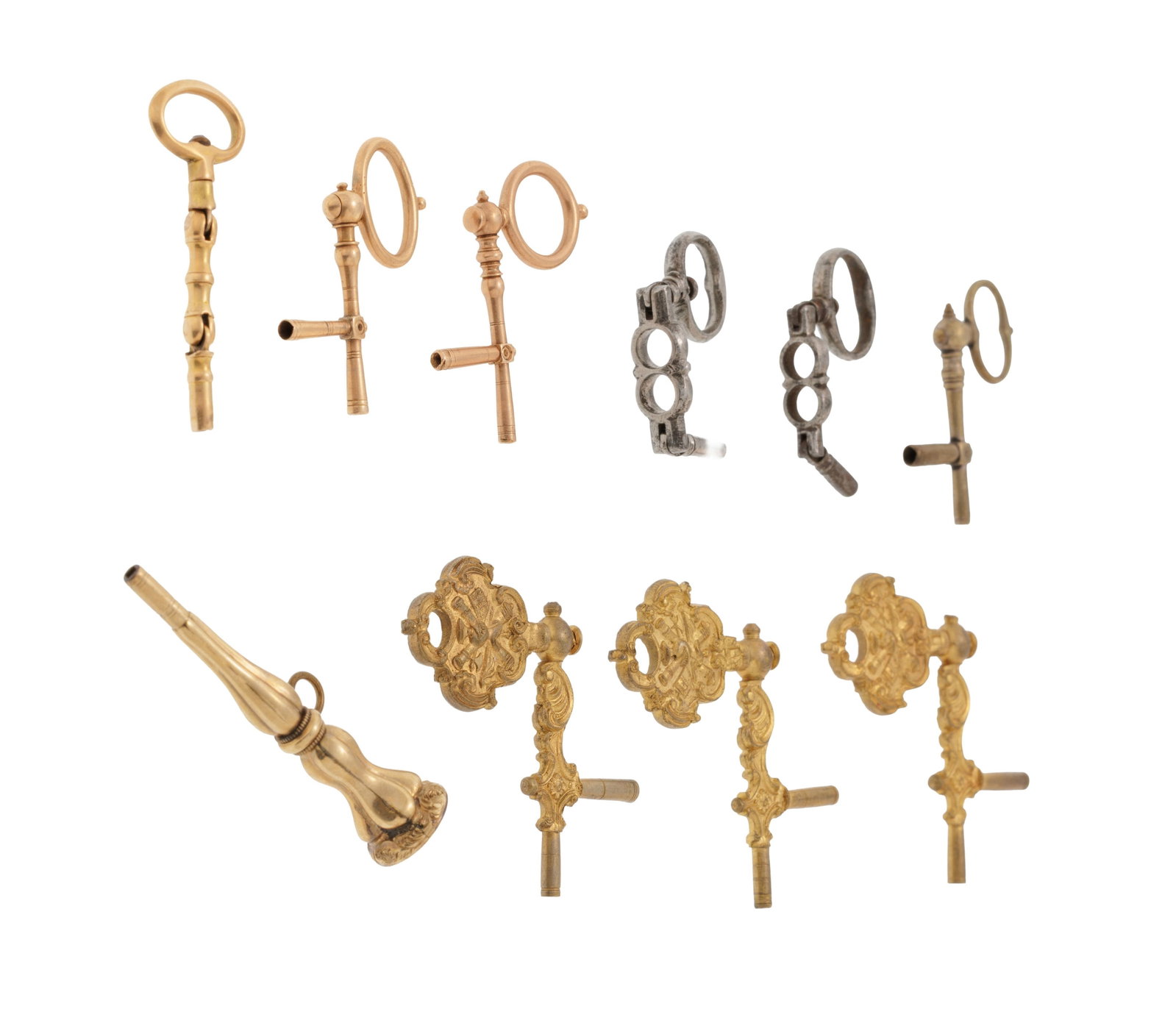 Lot de 25 clés de remontage de montre de poche en or, acier et laiton, h. 2.7 à 4.7 cm, 90 - 5