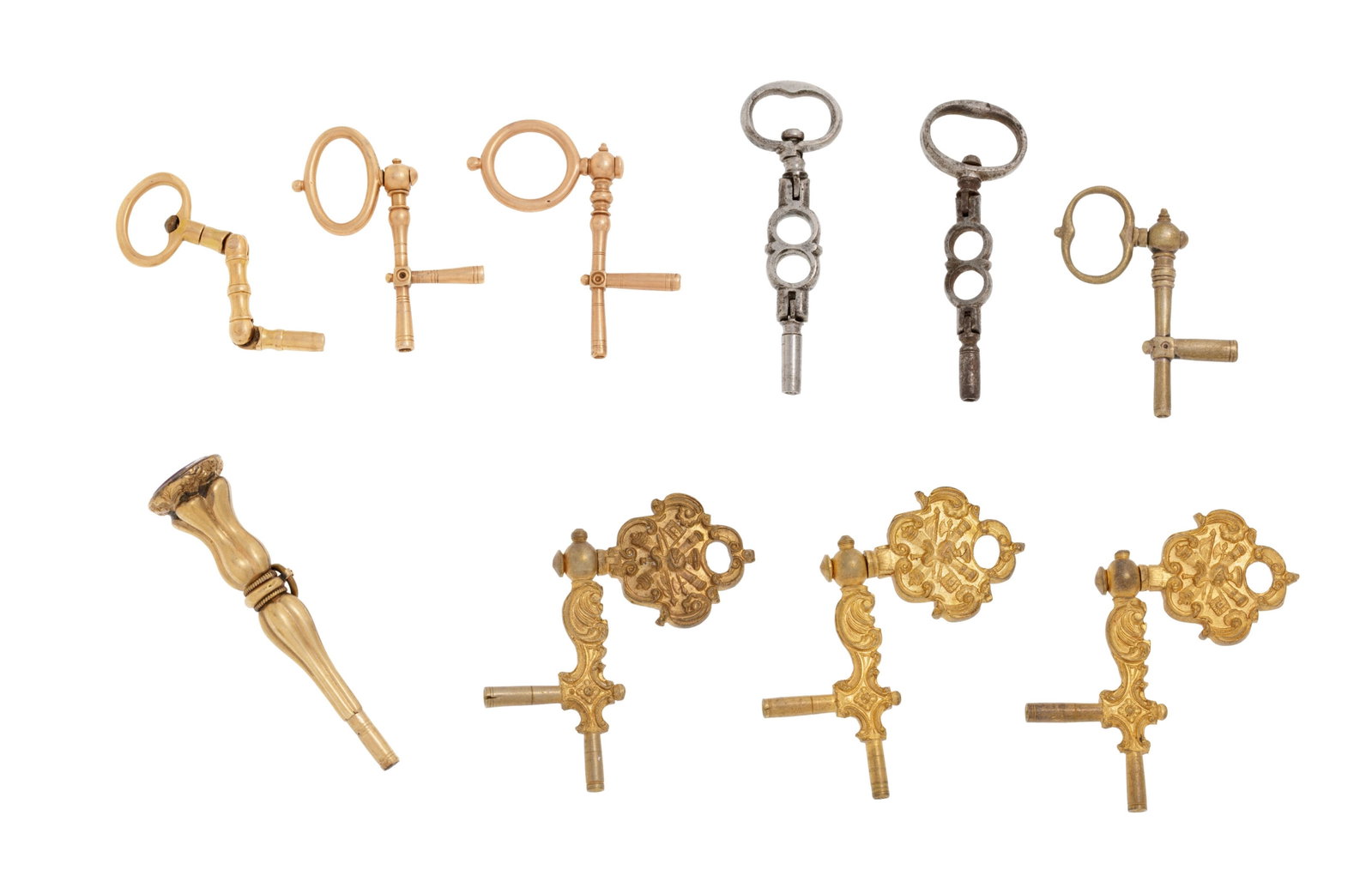 Lot de 25 clés de remontage de montre de poche en or, acier et laiton, h. 2.7 à 4.7 cm, 90 - 6