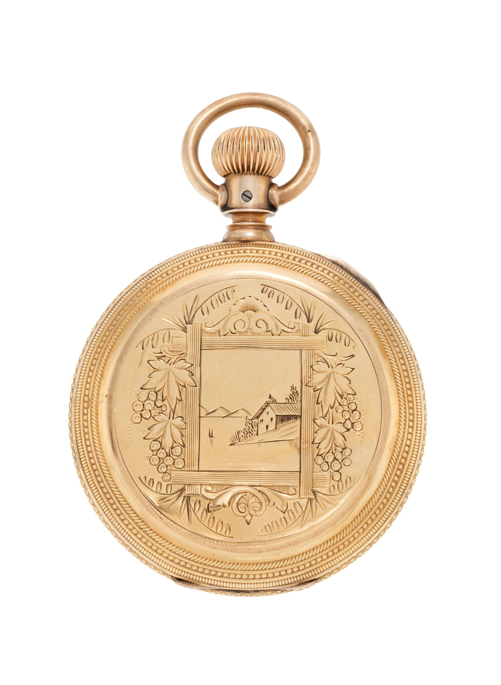 Waltham, montre de poche petite seconde en métal doré à décor de vignes Mouvem - 4