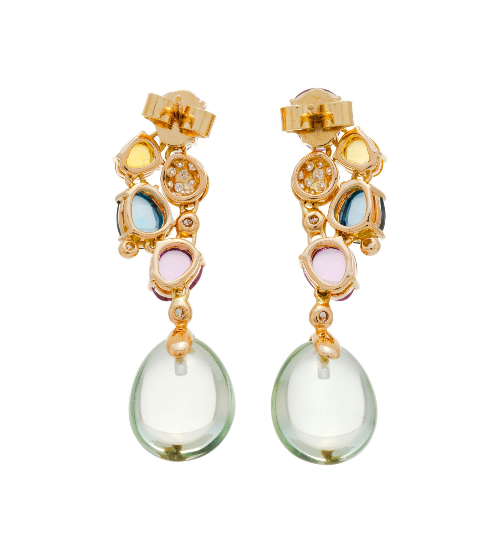 Bucherer, paire de pendants d'oreilles or rose 750 sertis de gouttes d'améthyste, de topaze, de - 3