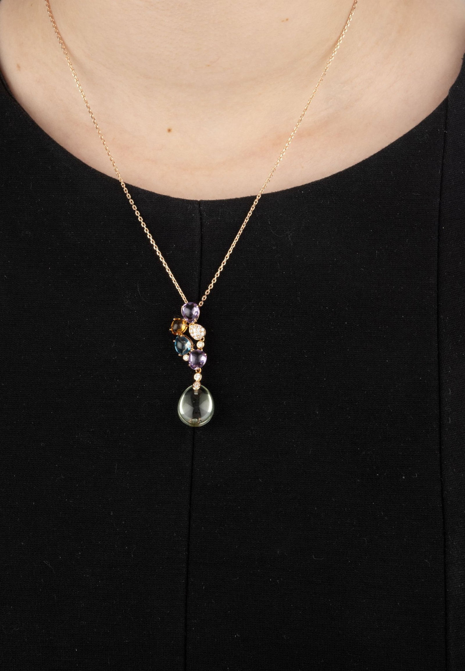 Bucherer, pendentif en or rose 750 serti de gouttes d'améthyste, de citrine, de topaze et de qu - 4