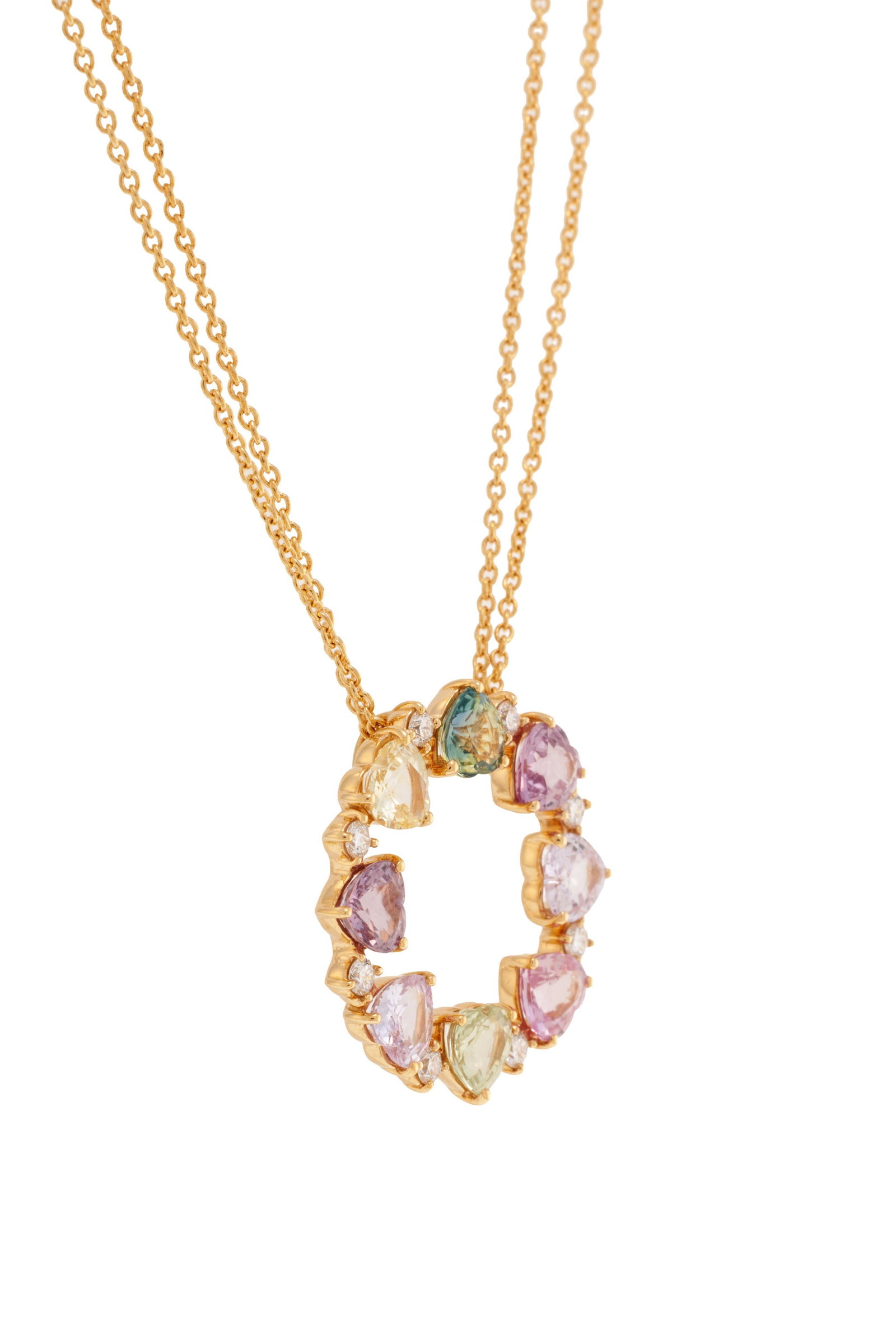 Bucherer, pendentif circulaire en or rose 750 serti de saphirs de couleur taillés en cœur  - 2
