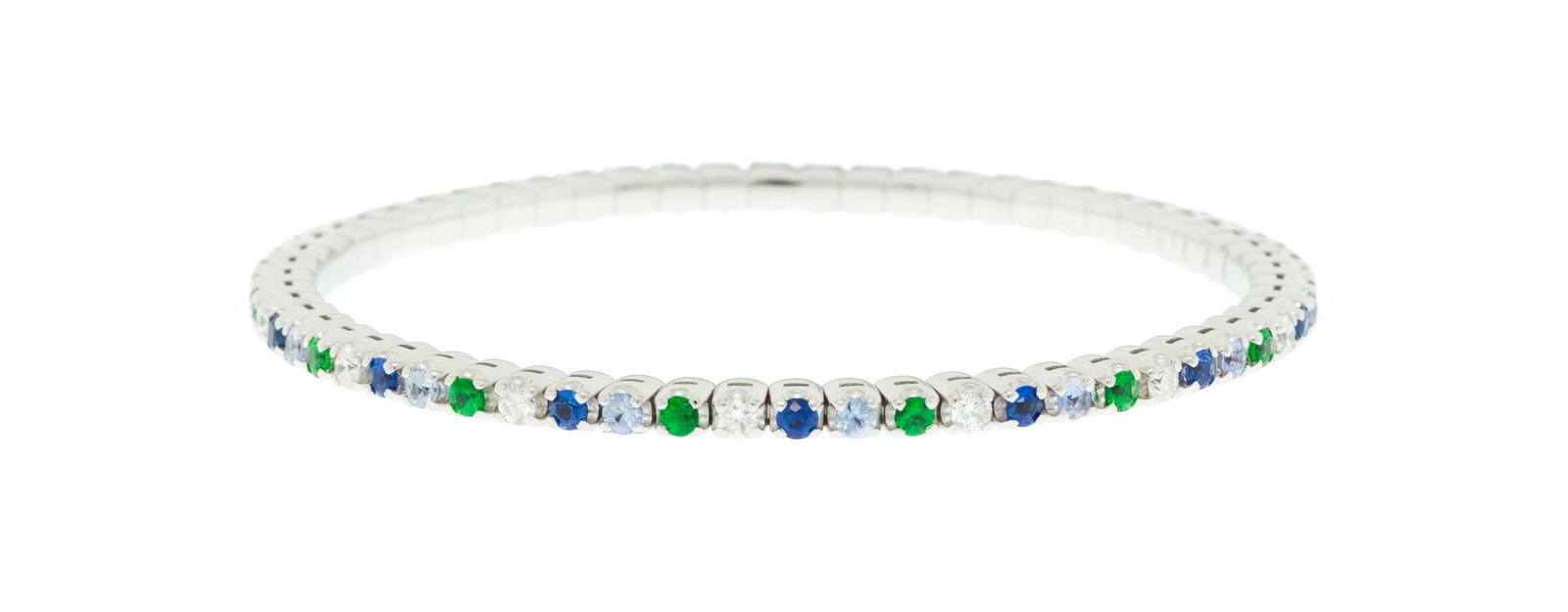 Piero Milano, bracelet extensible or gris 750 serti de saphirs, de tsavorites et de diamants taille  - 2