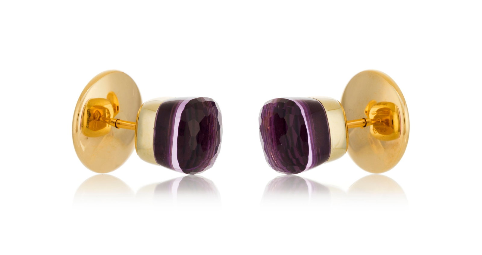 Pomellato, Nudo, paire de clous d'oreilles or 750 sertis d'améthystes facettées, h. 0.9 cm - 2
