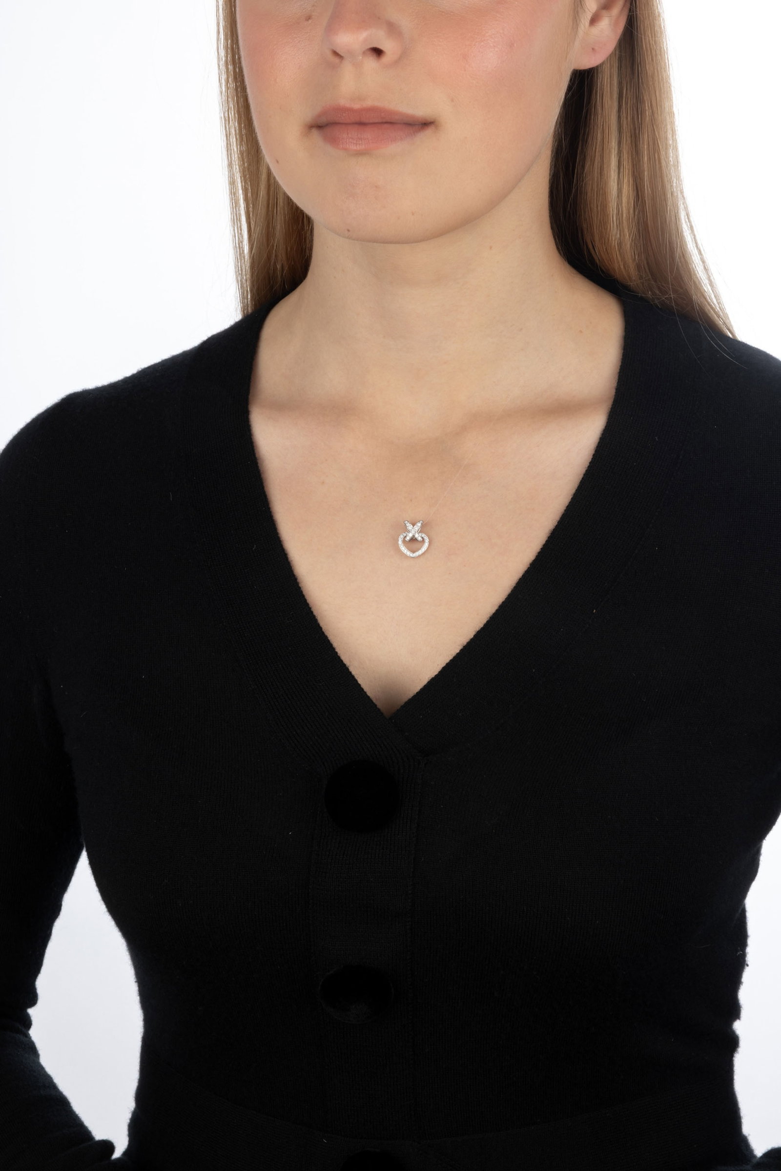 Chaumet, Liens, pendentif cœur or gris 750 serti de diamants taille brillant, signé, num&# - 4