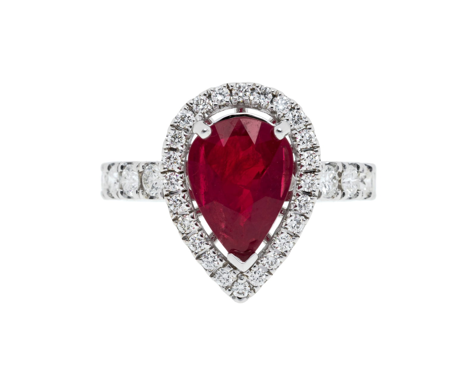 Bague or gris 750 sertie d'un rubis birman taille poire de 2.20 carats, chauffé, selon le rappo (1 of 5)