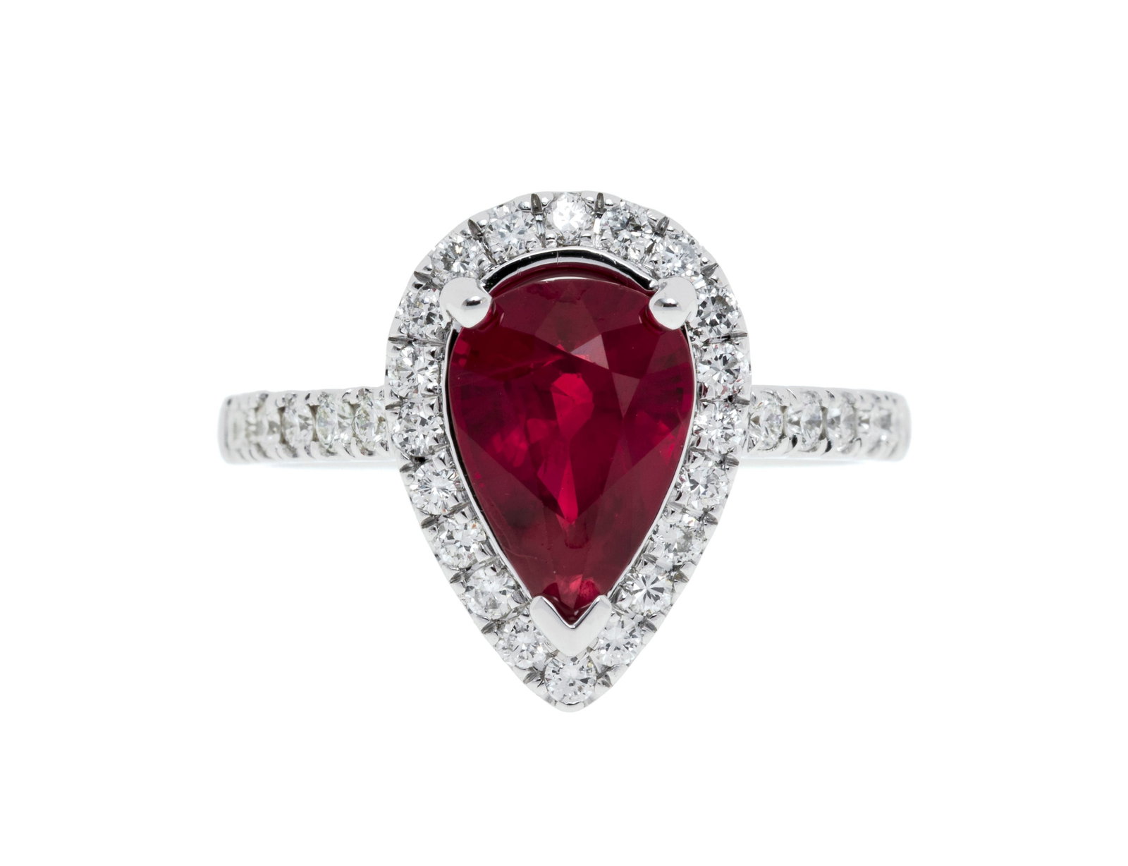 Bague or gris 750 sertie d'un rubis birman taille poire de 2.069 carats, chauffé, selon le rapp (1 of 5)