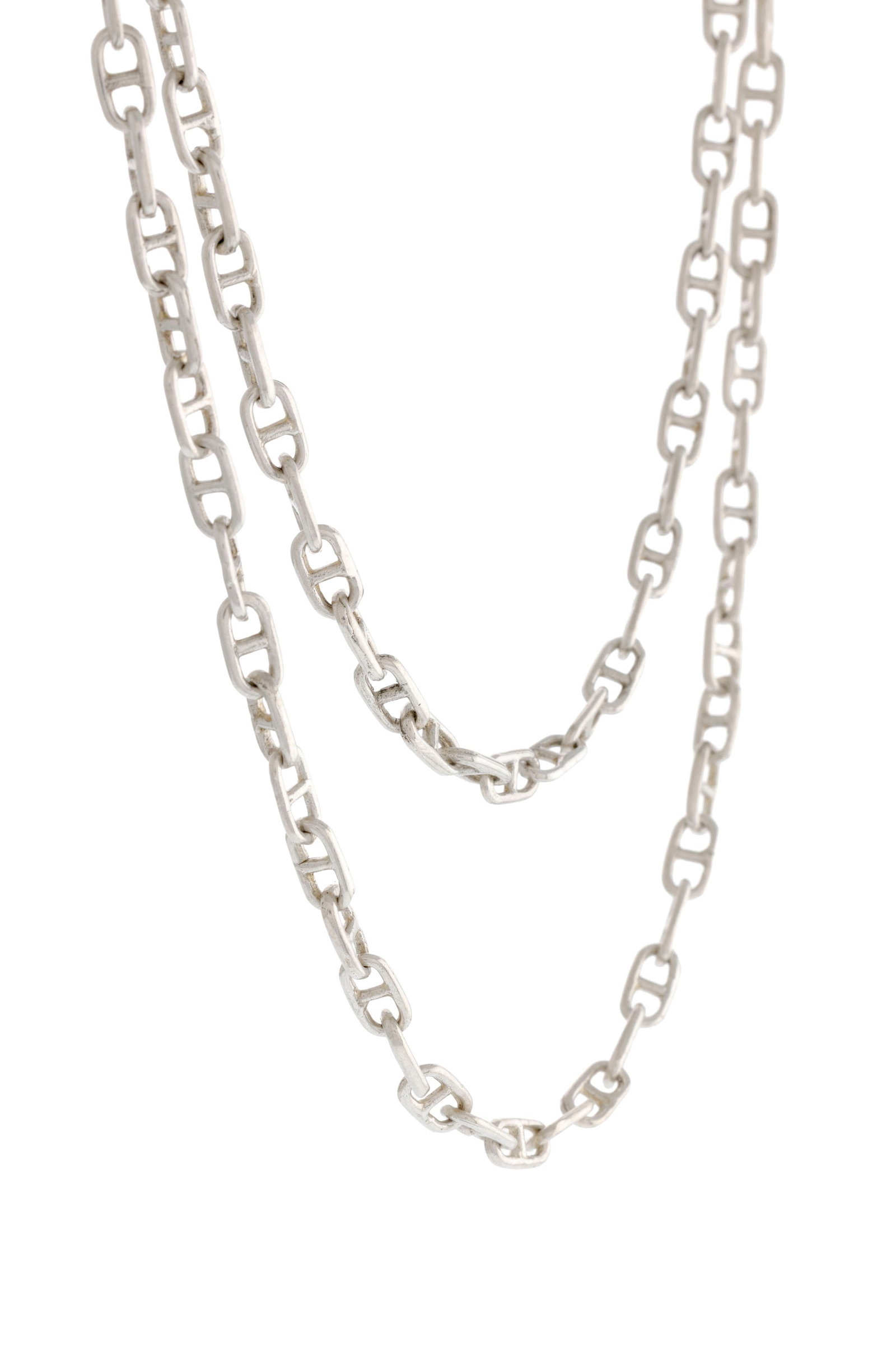 Hermès, sautoir en argent à maille marine, signé, long. 78 cm - 2