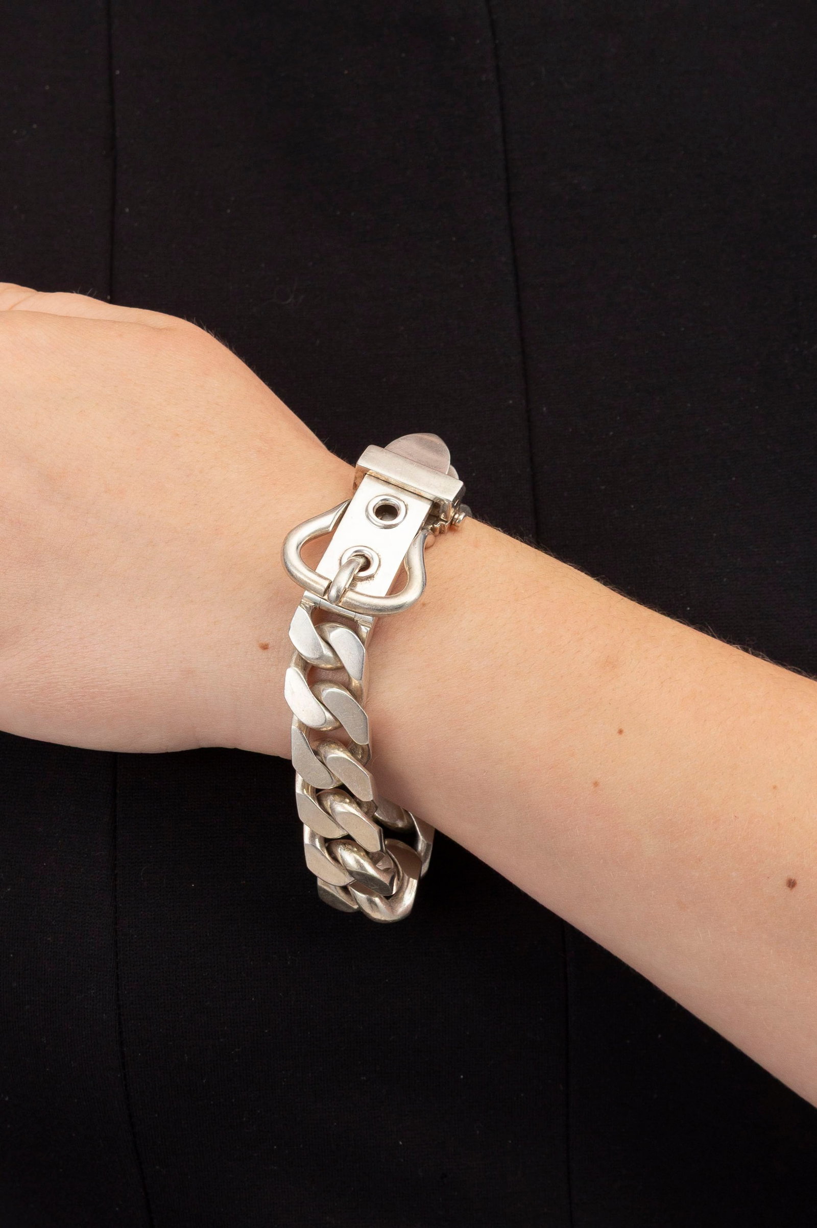 Hermès, bracelet ceinture en argent à maille gourmette, poinçon de maître Emile  - 5