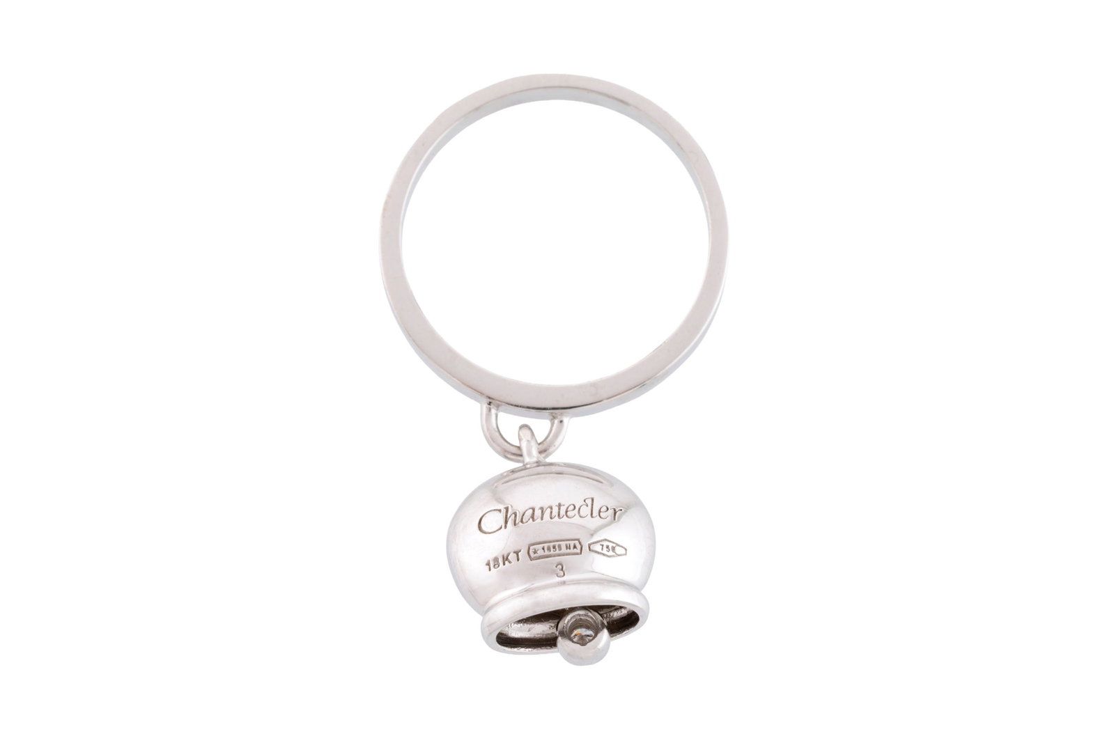 Chantecler, bague or gris 750 retenant une clochette ajourée, le battant serti d'un diamant tai - 3