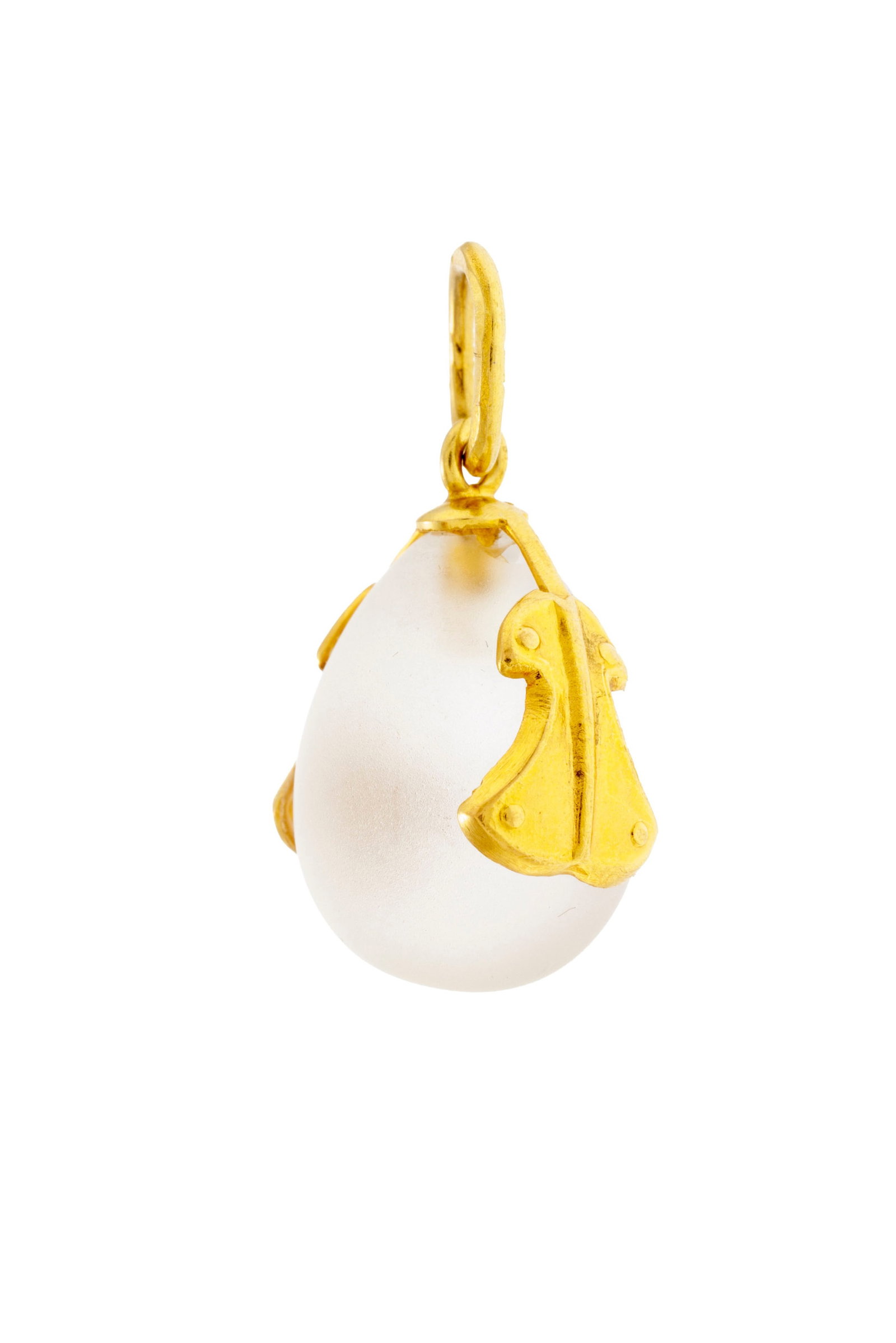 Lalaounis, pendentif œuf en or 750 et cristal de roche dépoli, signé, h. 2.5 cm - 2