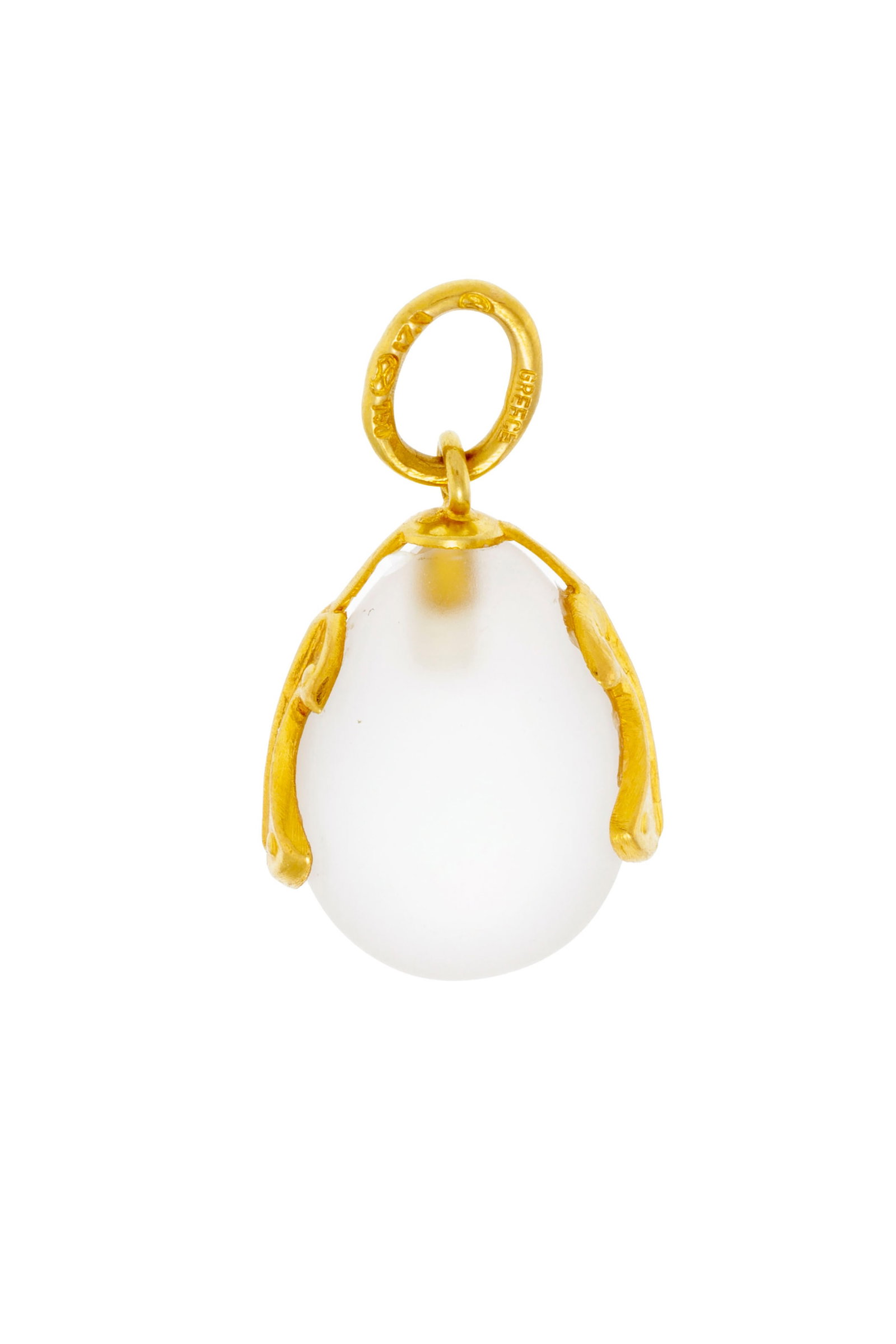 Lalaounis, pendentif œuf en or 750 et cristal de roche dépoli, signé, h. 2.5 cm - 3
