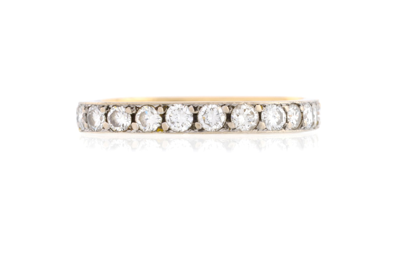 Anneau rivière à base carrée 2 ors 750 serti de diamants taille brillant, doigt 53-13 - 2