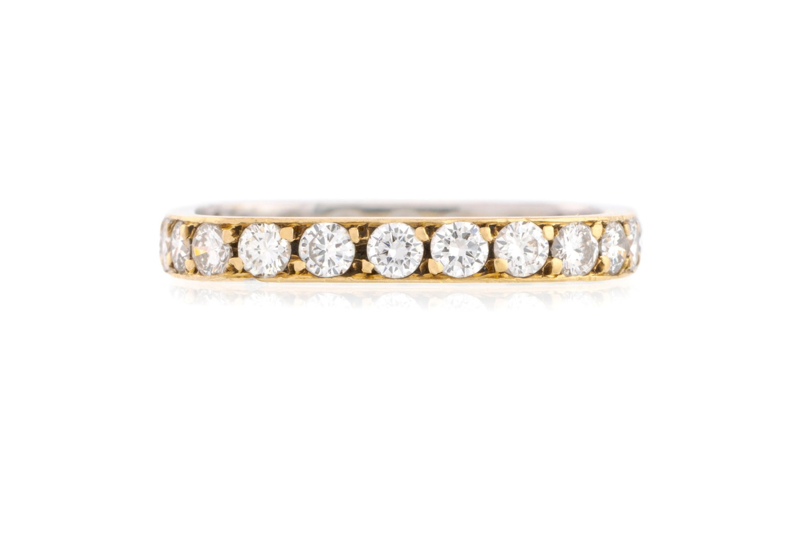 Anneau rivière à base carrée 2 ors 750 serti de diamants taille brillant, doigt 53-13 - 3