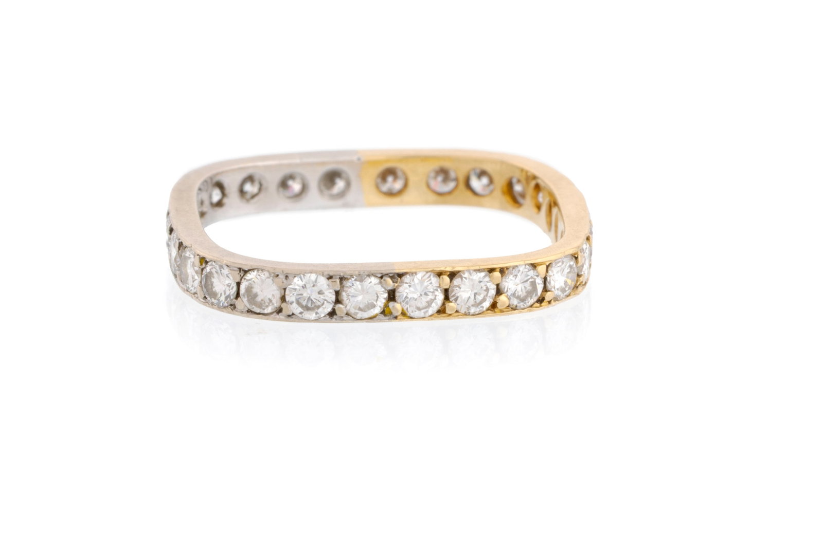 Anneau rivière à base carrée 2 ors 750 serti de diamants taille brillant, doigt 53-13 - 4