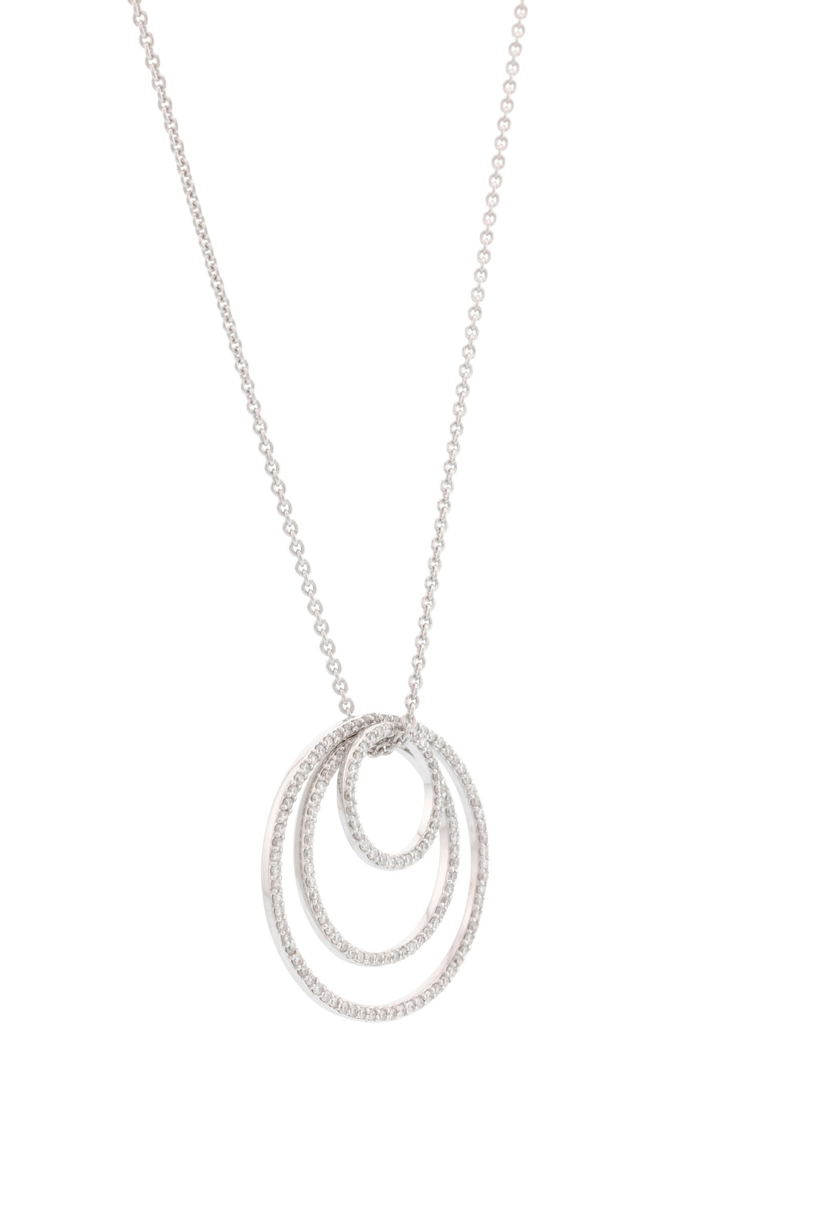 Pendentif or gris 750 formé de trois cercles ajourés sertis de diamants taille brillant, s - 2