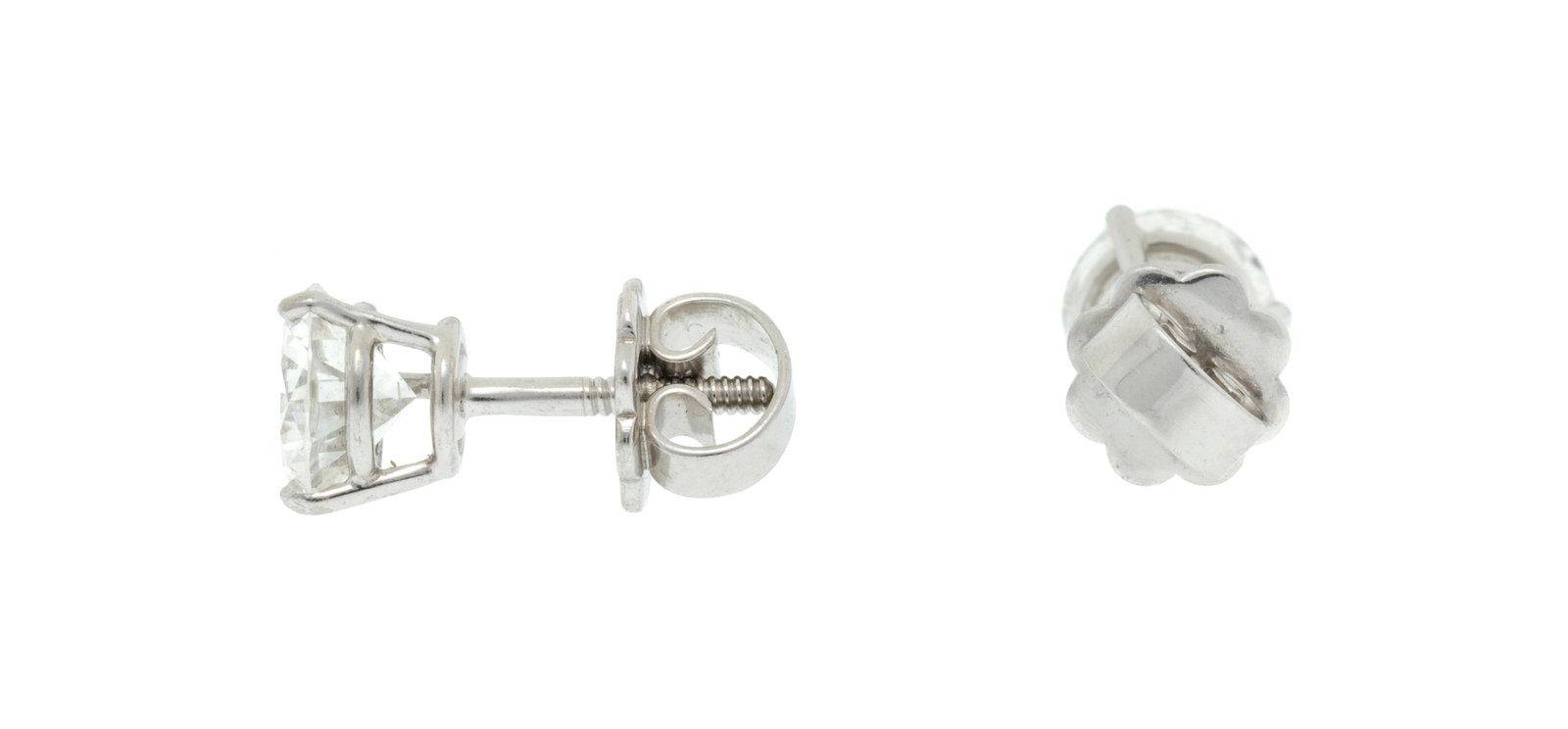 Paire de clous d'oreilles or gris 750 sertis de 2 diamants taille brillant (env. 0.60 ct chacun) - 2