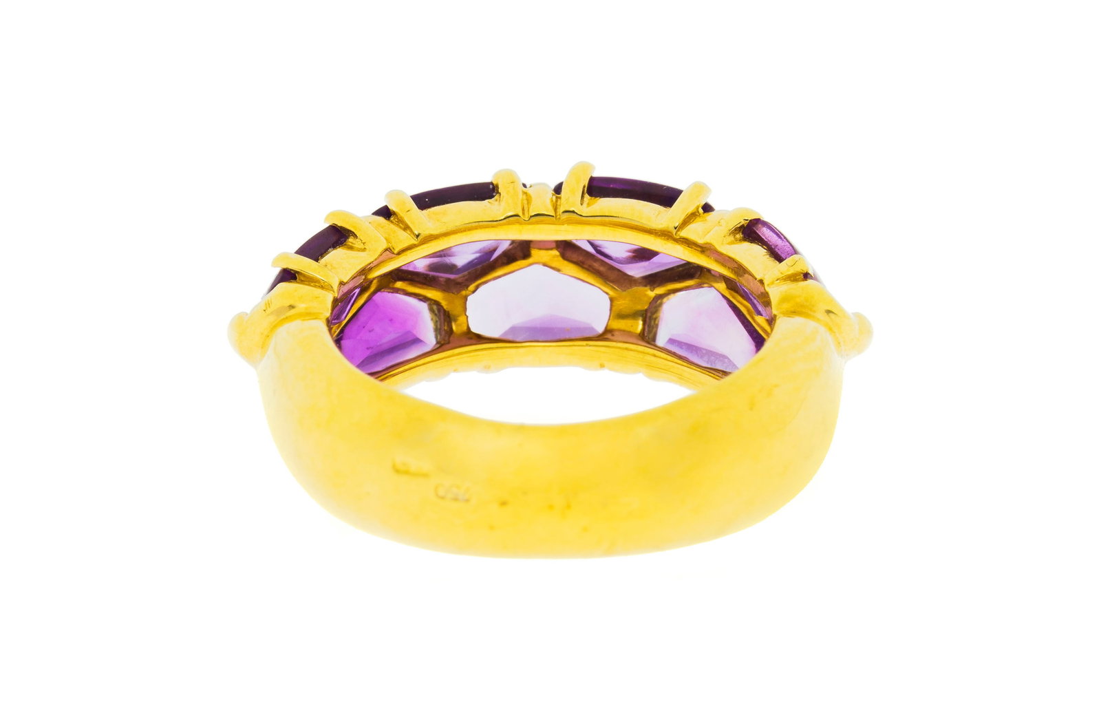 Bague or 750 sertie de deux lignes d'améthystes polies, doigt 49-9, 6g - 3