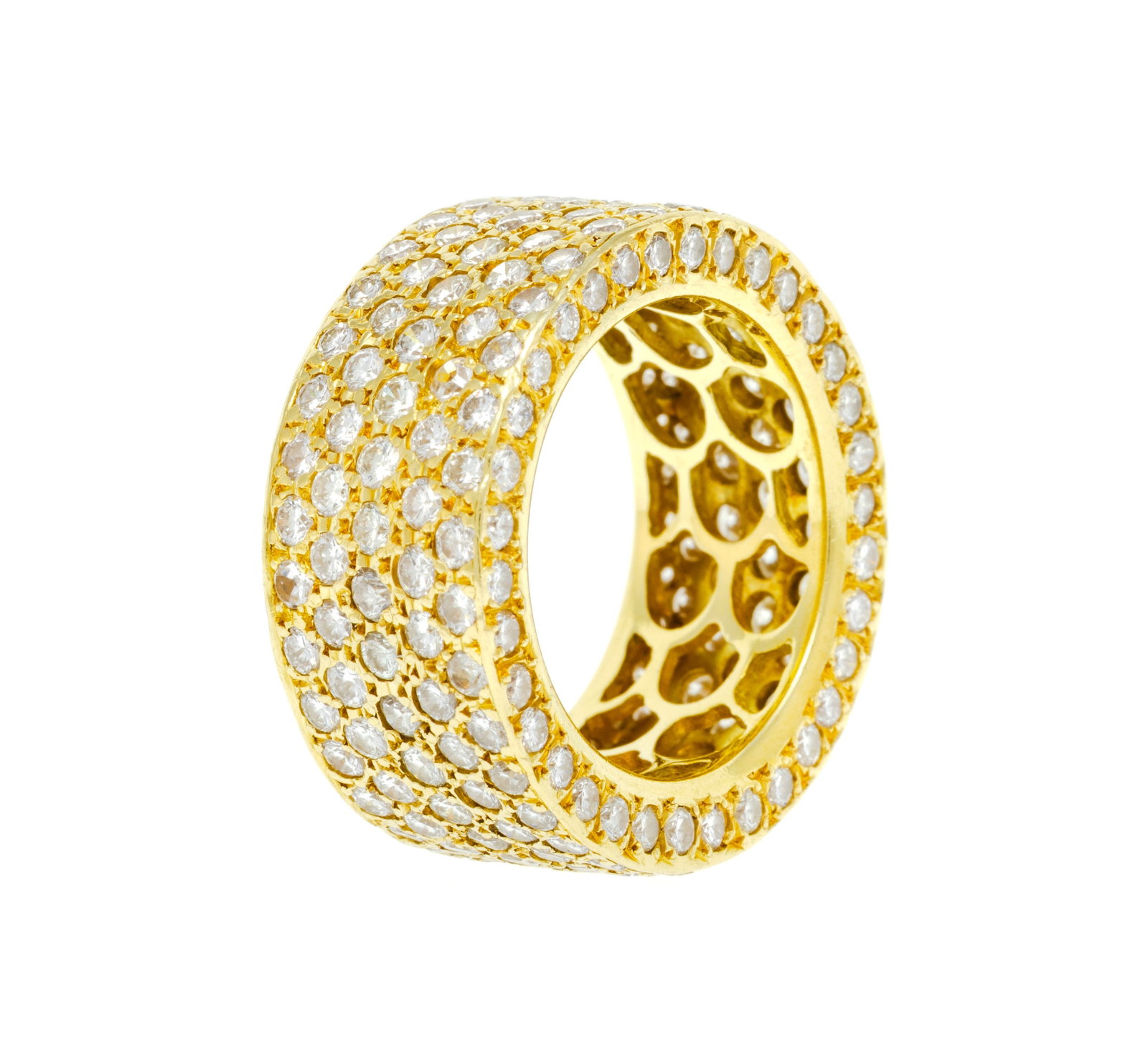 Anneau rivière or 750 entièrement pavé de diamants taille brillant et de quelques dia - 2