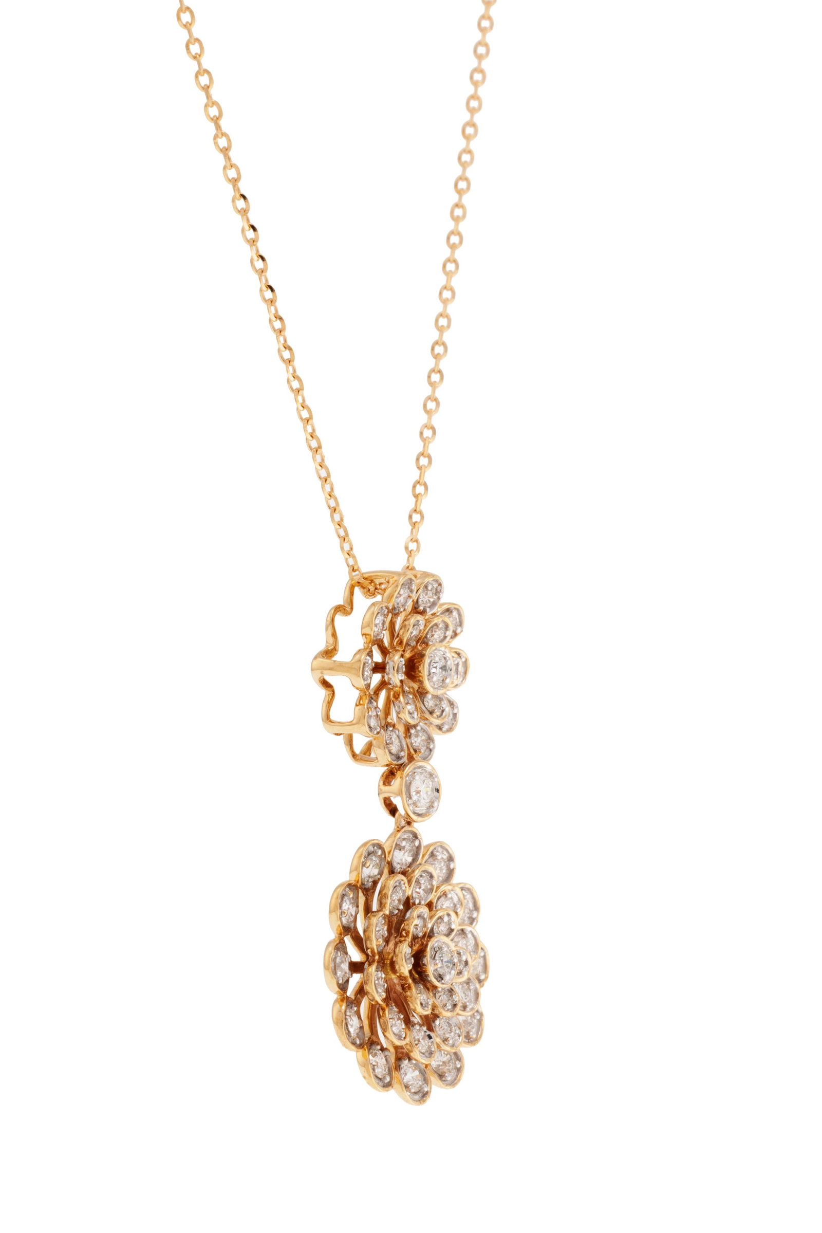 Pendentif fleurs or rose 750 serti de diamants taille brillant, sur une chaîne en or rose 750 & - 2