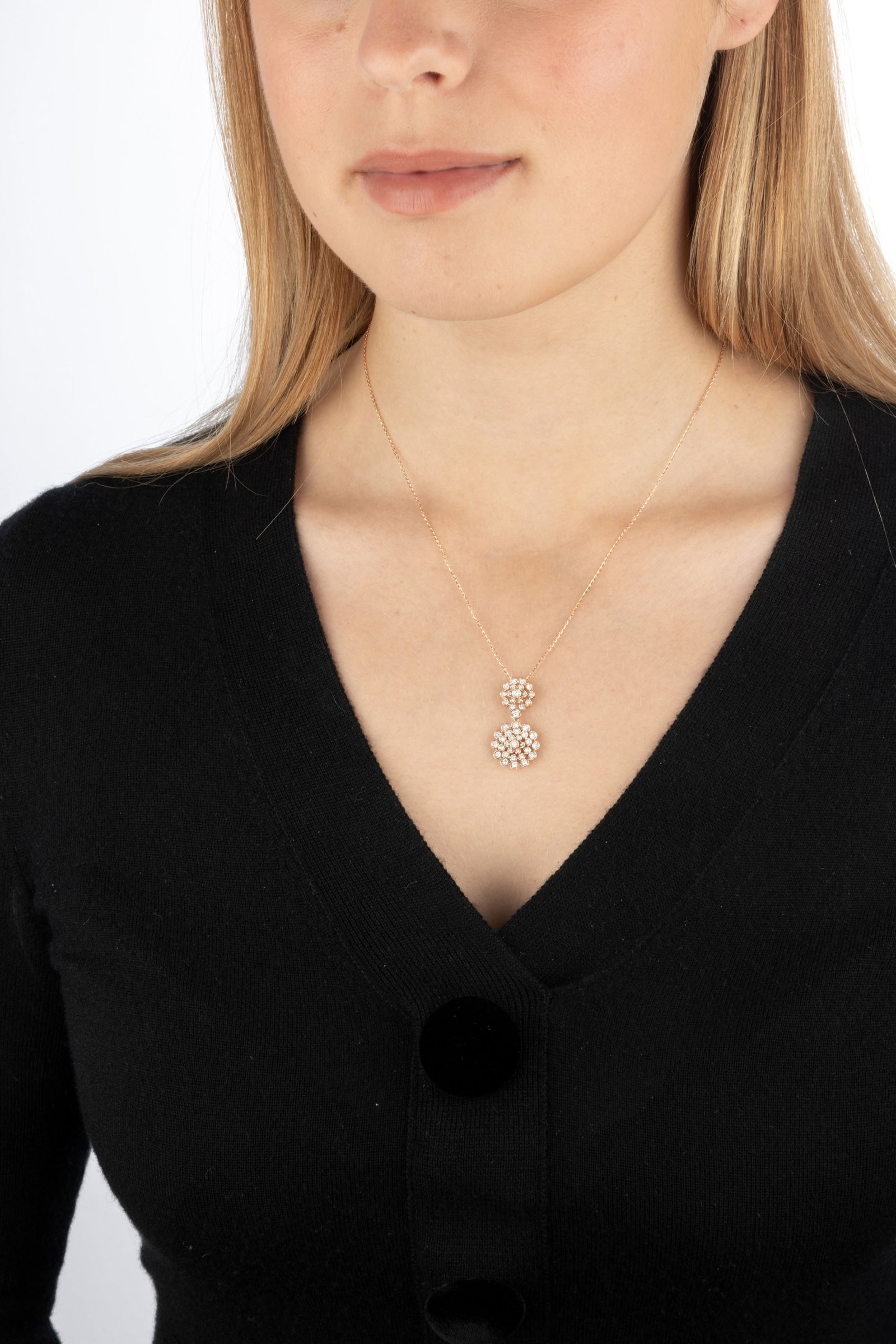 Pendentif fleurs or rose 750 serti de diamants taille brillant, sur une chaîne en or rose 750 & - 4